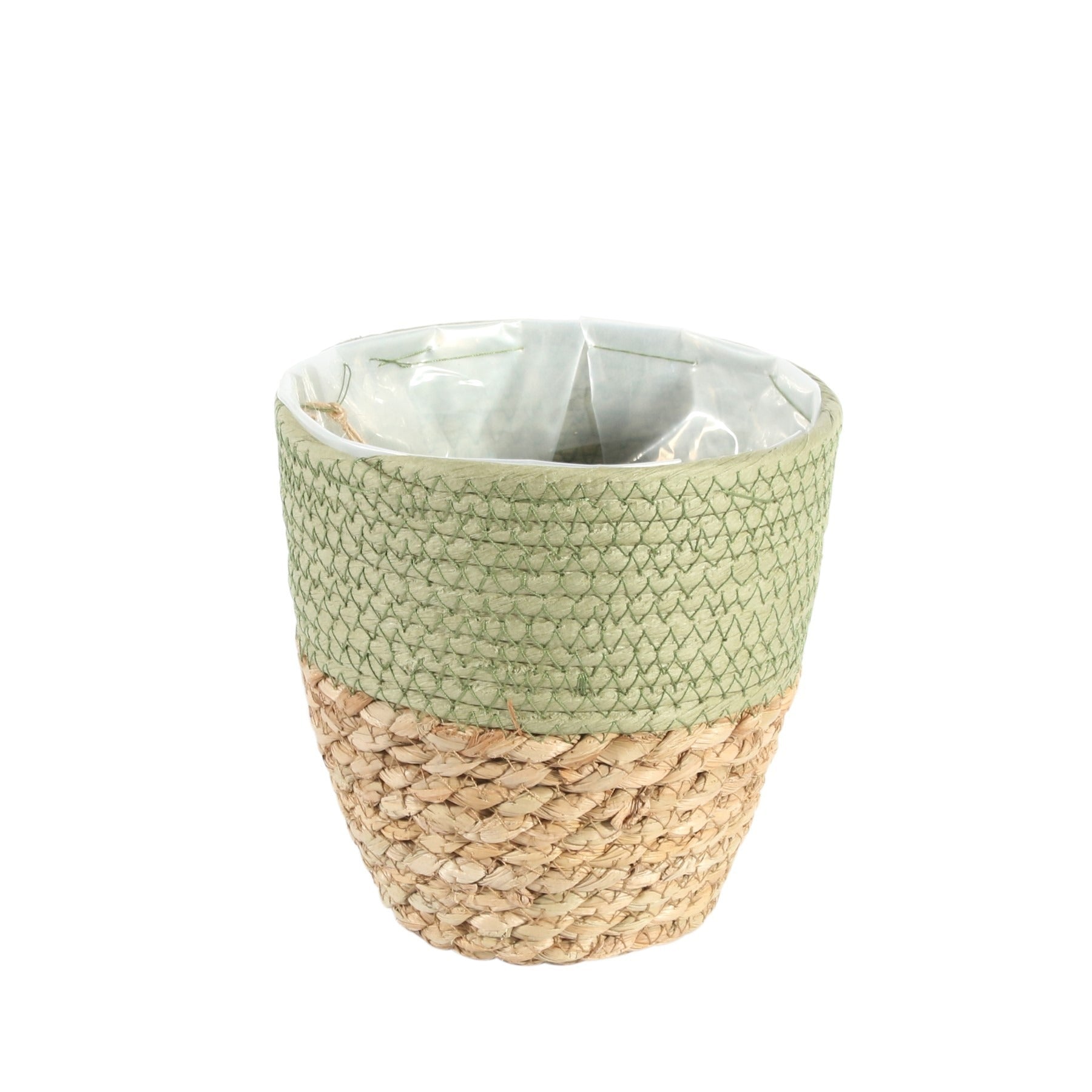 View 16cm Round Two Tone Seagrass and Green Paper Basket information