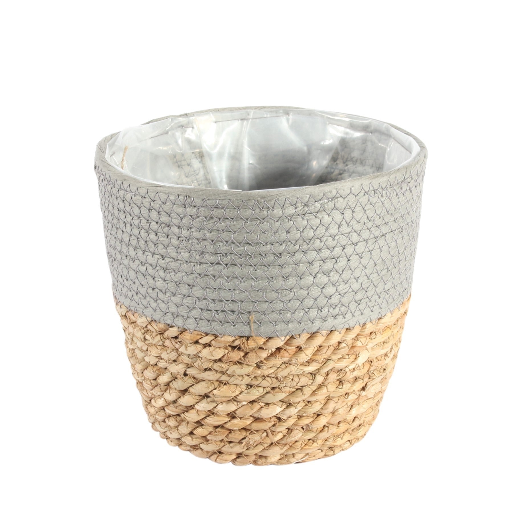 View 19cm Round Two Tone Seagrass and Grey Paper Basket information