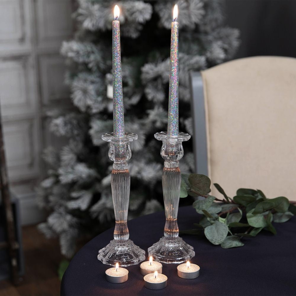 View Set of 6 Silver Glitter Tealight Dinner Candles information