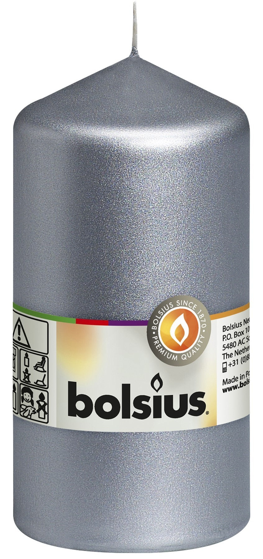 View Silver Bolsius Pillar Candle 130mm x68mm information