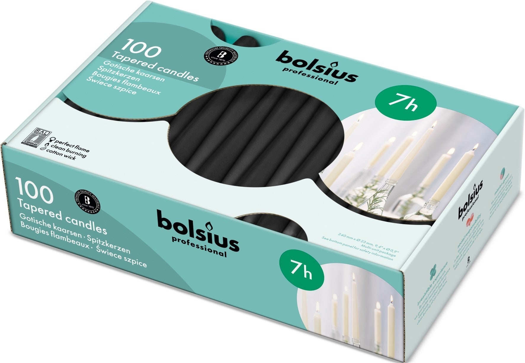 View 100 Bolsius Professional Black Tapered Candle Black 240mm23mm information