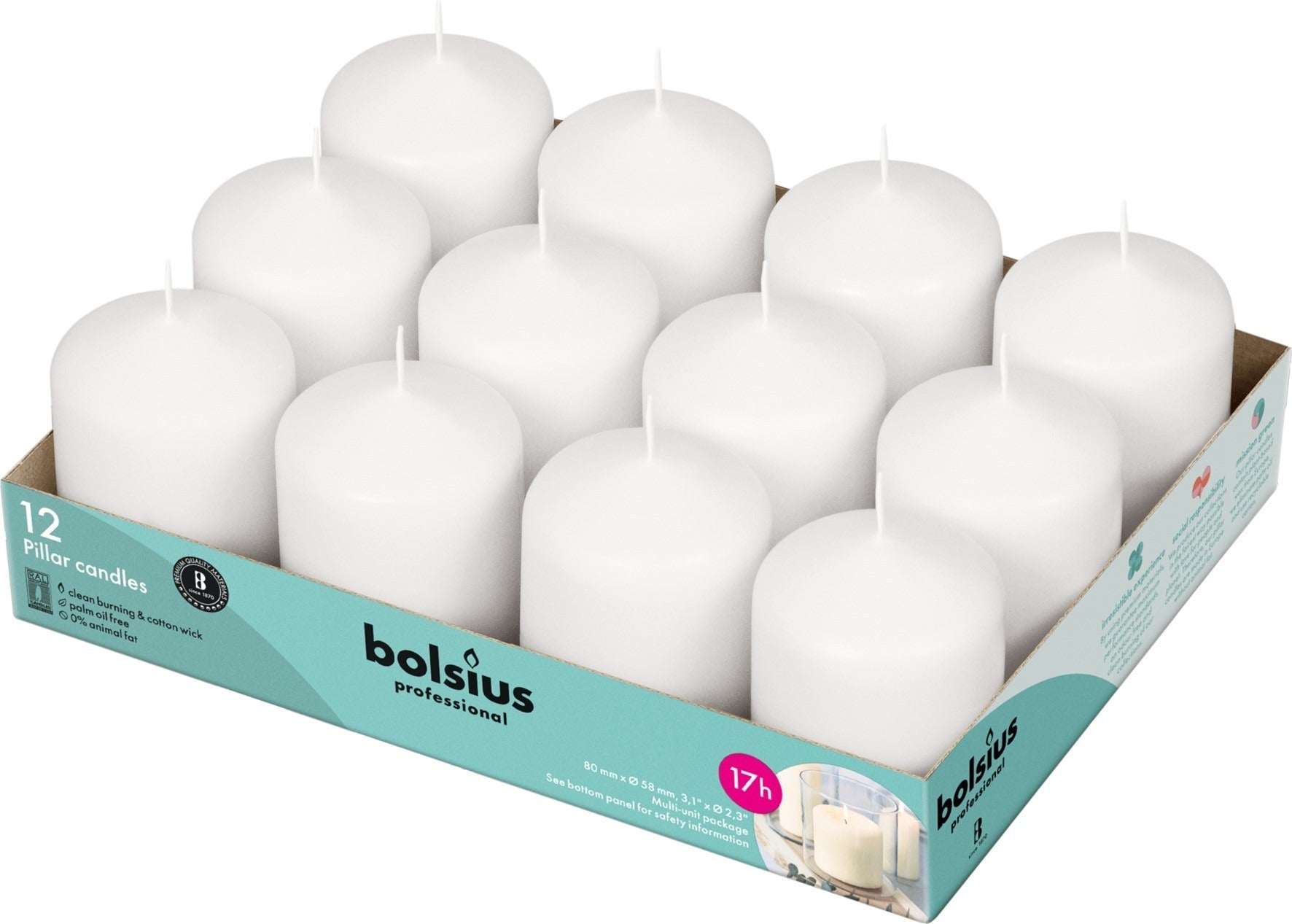 View 12 Bolsius Professional Pillar Candle White 78mm58mm information