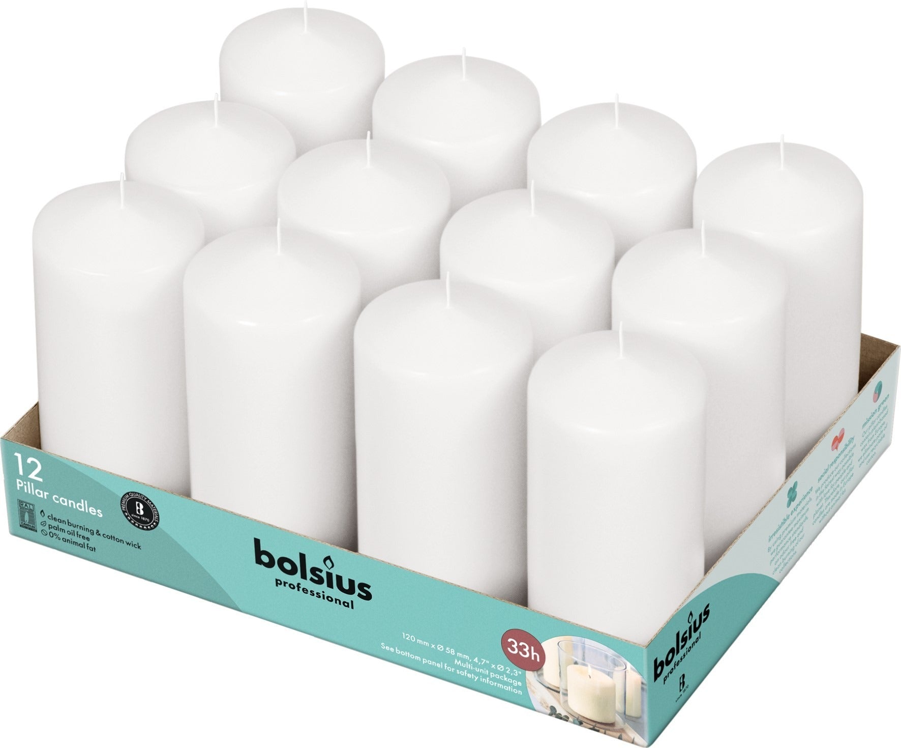 View 12 Bolsius Professional Pillar Candles White 11858mm information