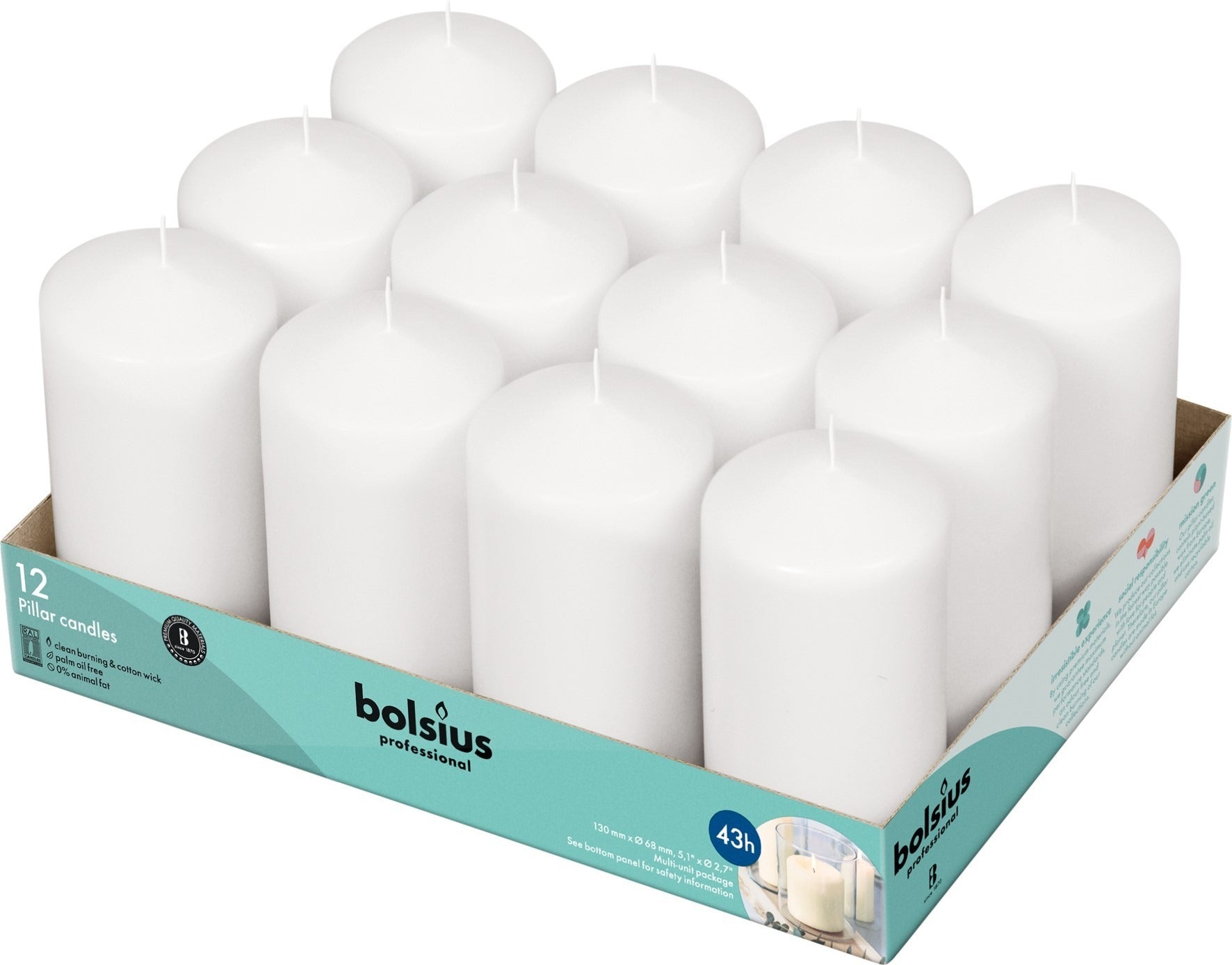 View 12 Bolsius Professional Pillar Candles White 12868mm information