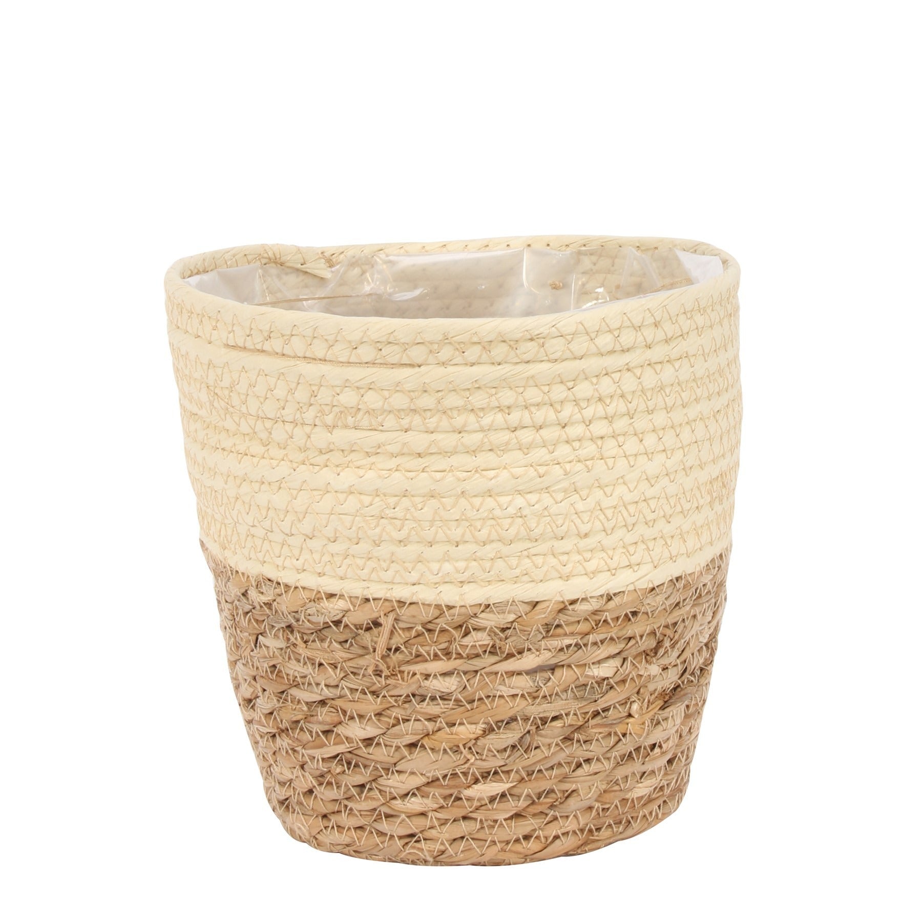 View 19cm Round Two Tone Seagrass and Cream Paper Basket information