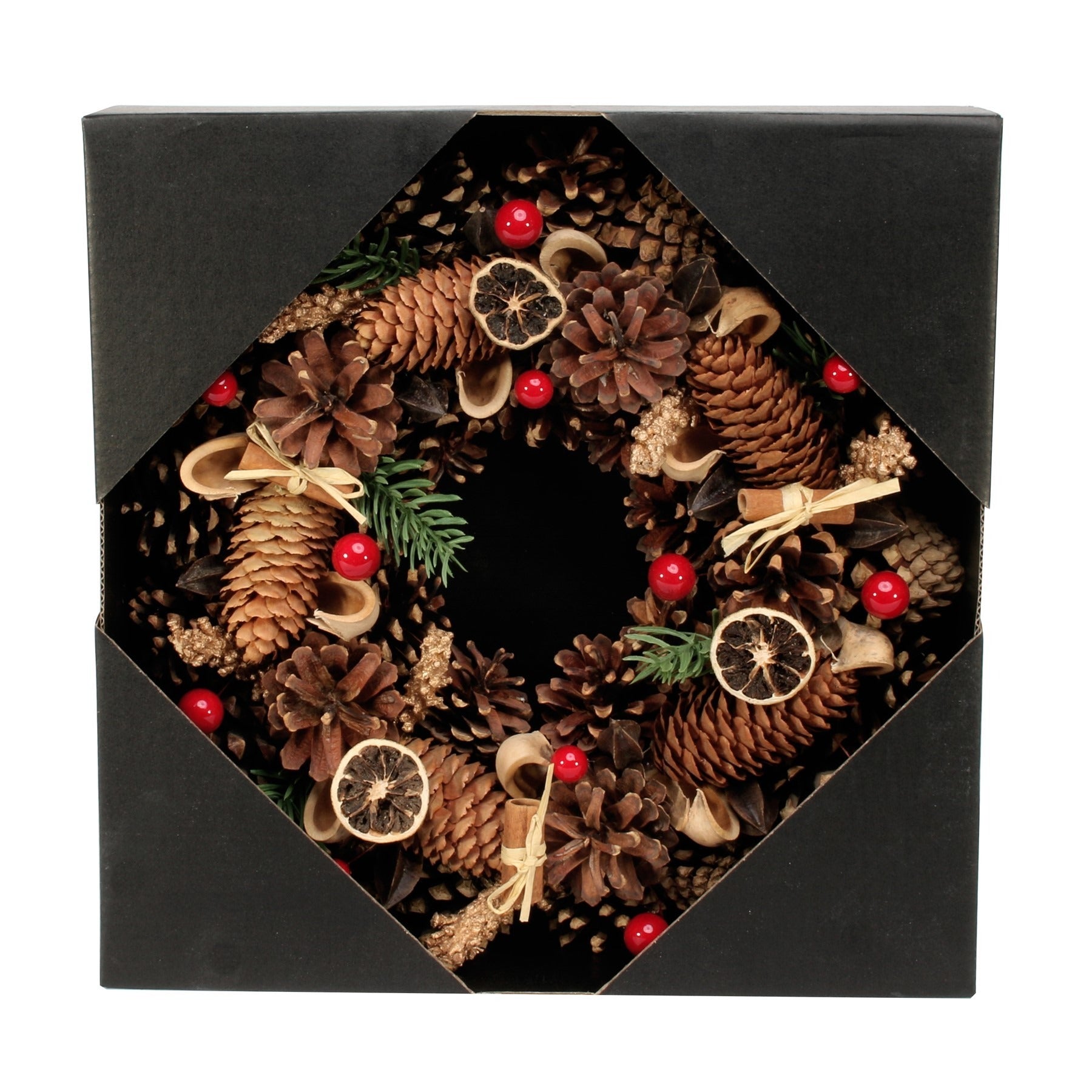 View Pine Cone Red Berry Fruit Wreath 30cm information