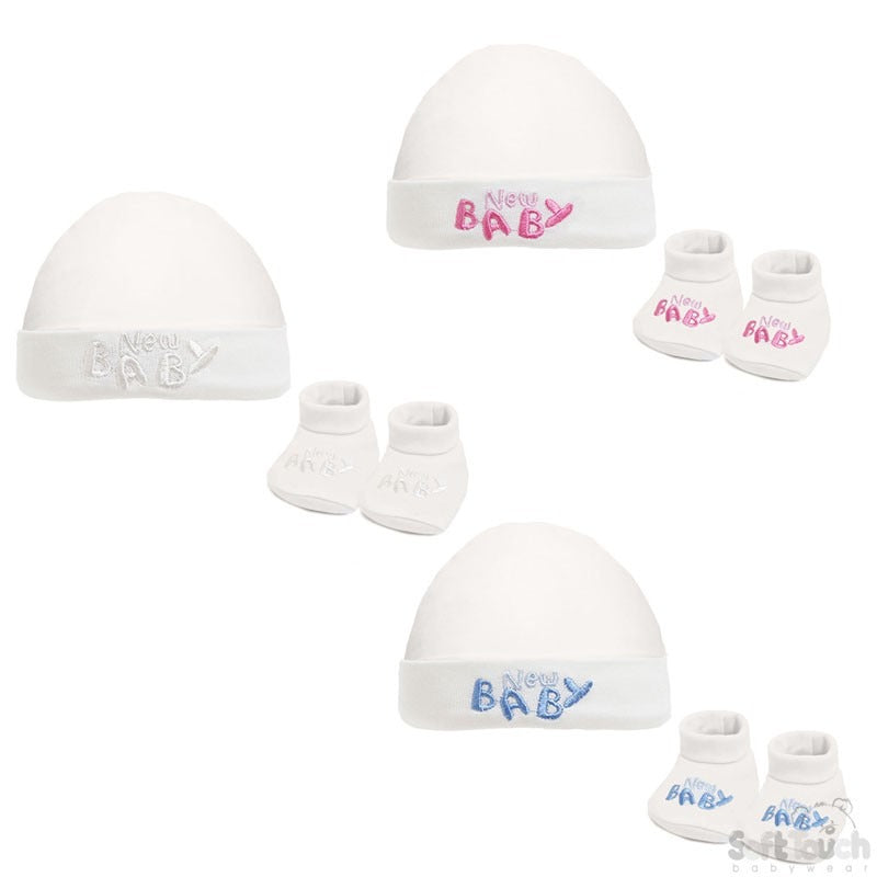View 6x Cream Baby Hat Bootee Set New Baby information
