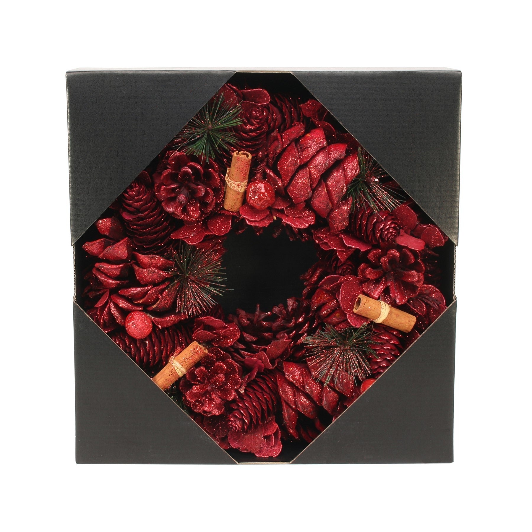 View Red Glitter Cinnamon Wreath 30cm information