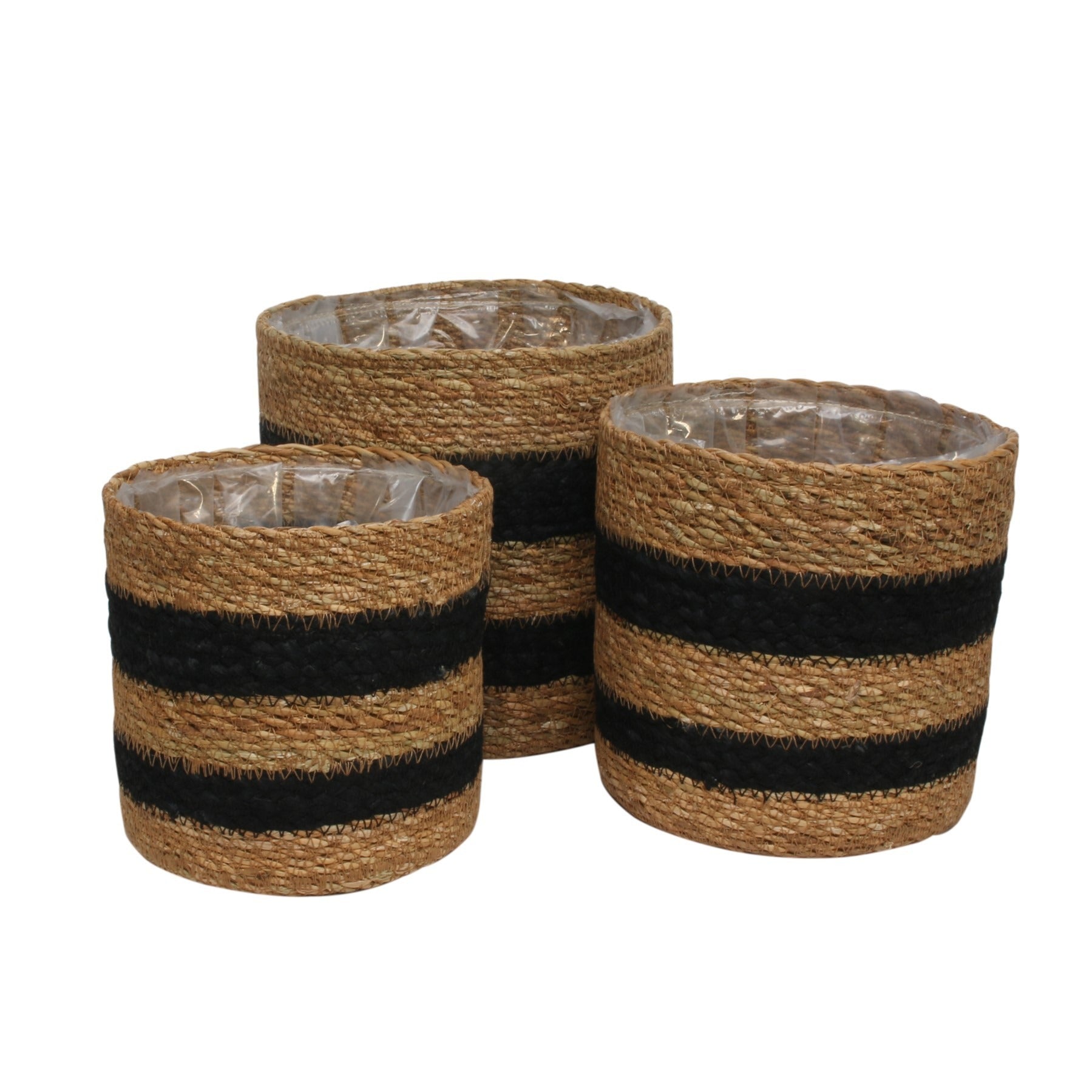 View Striped Seagrass Baskets with Liner Set of 3 information