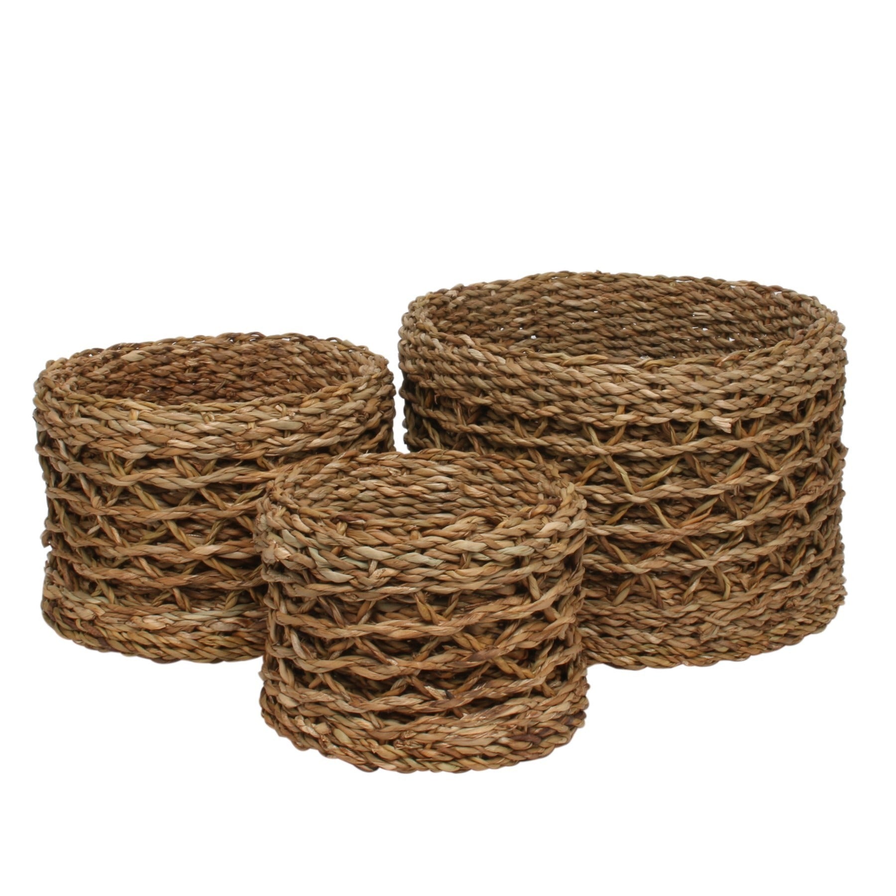 View Set of 3 Round Natural Seagrass Baskets with Liner information