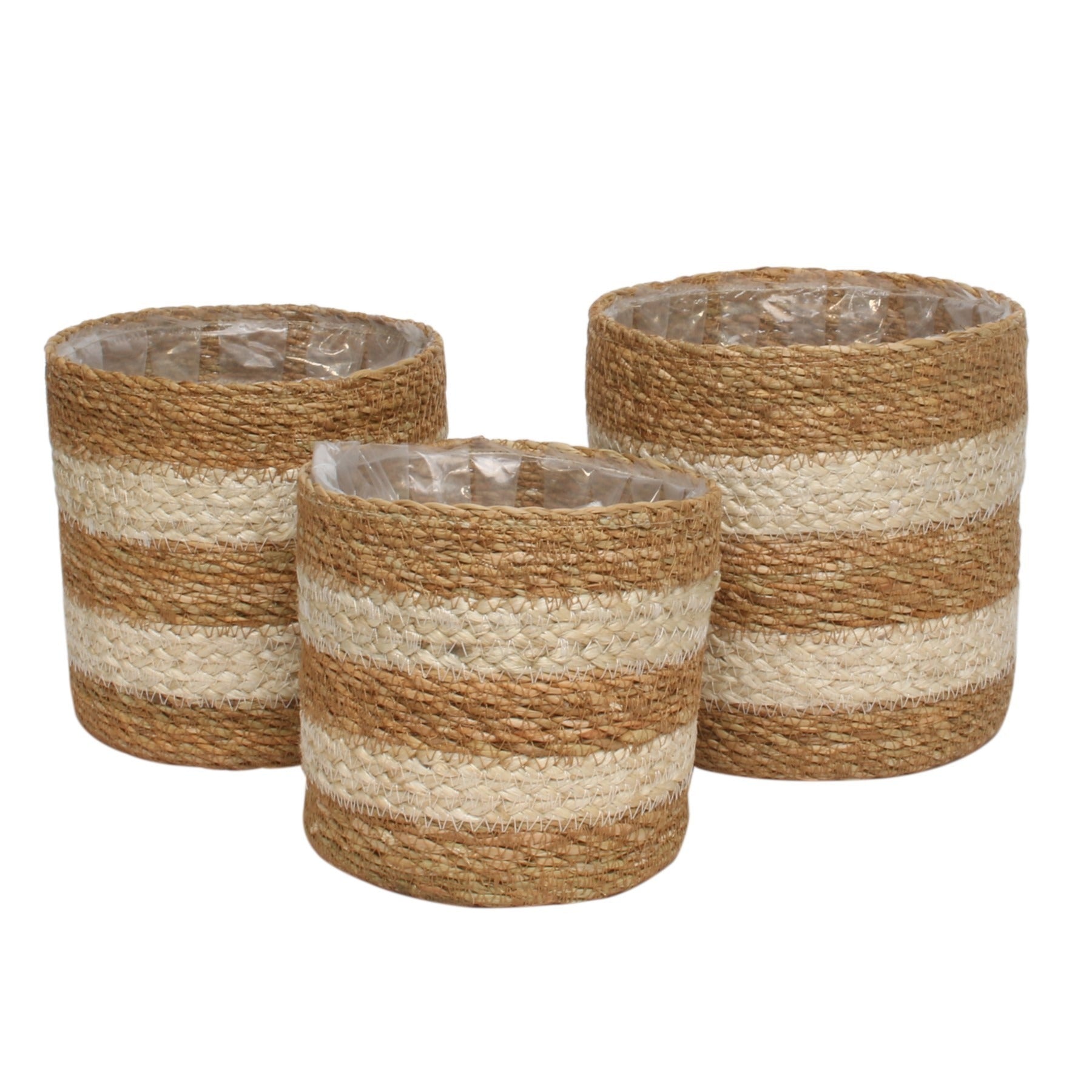 View Set of 3 Natural Stripe Seagrass and Just Basket with Liner information