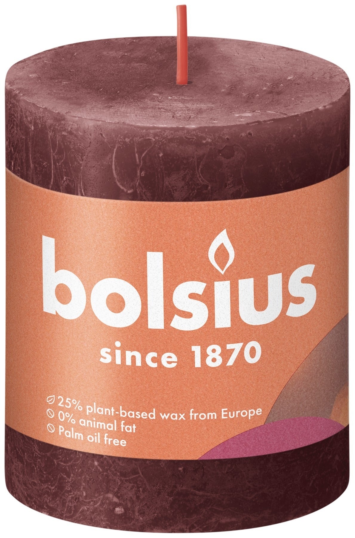 View Bolsius Velvet Red Rustic Shine Pillar Candle 80 x 68mm information