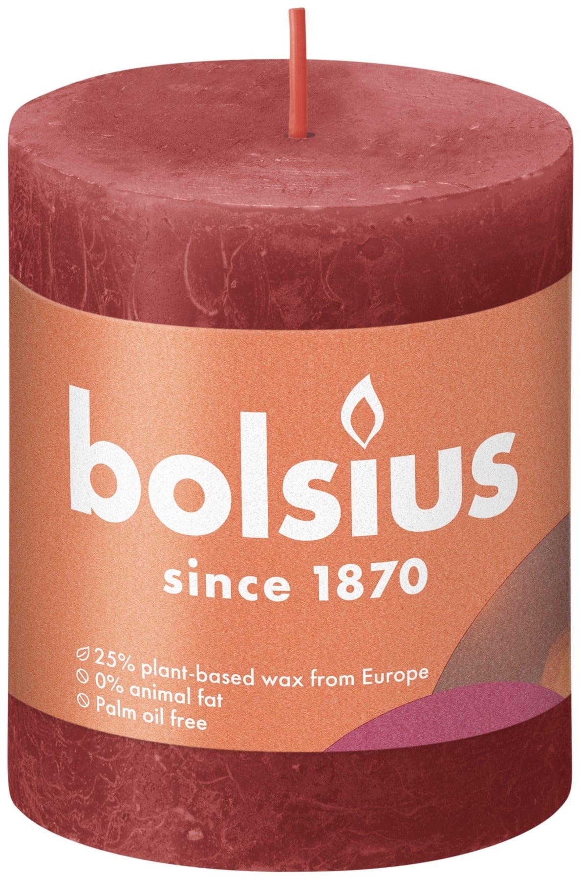 View Delicate Red Bolsius Rustic Shine Pillar Candle 80 x 68mm information