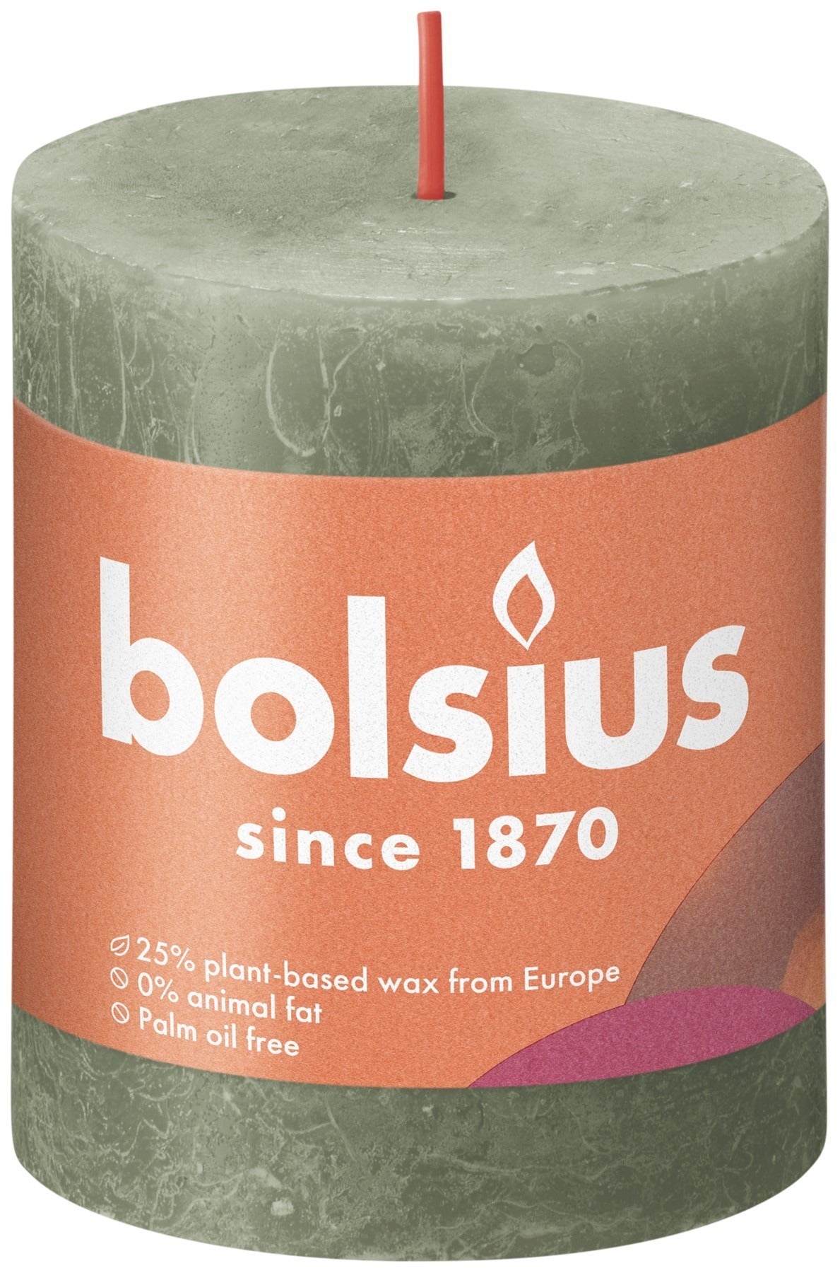 View Fresh Olive Bolsius Rustic Shine Pillar Candle 80mm x 68mm information