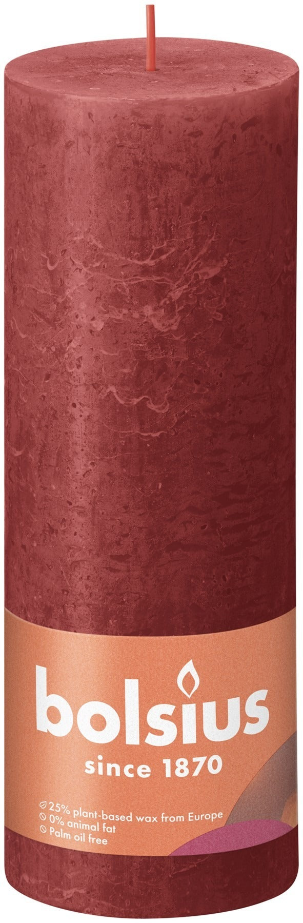 View Delicate Red Bolsius Rustic Shine Pillar Candle 190 x 68mm information