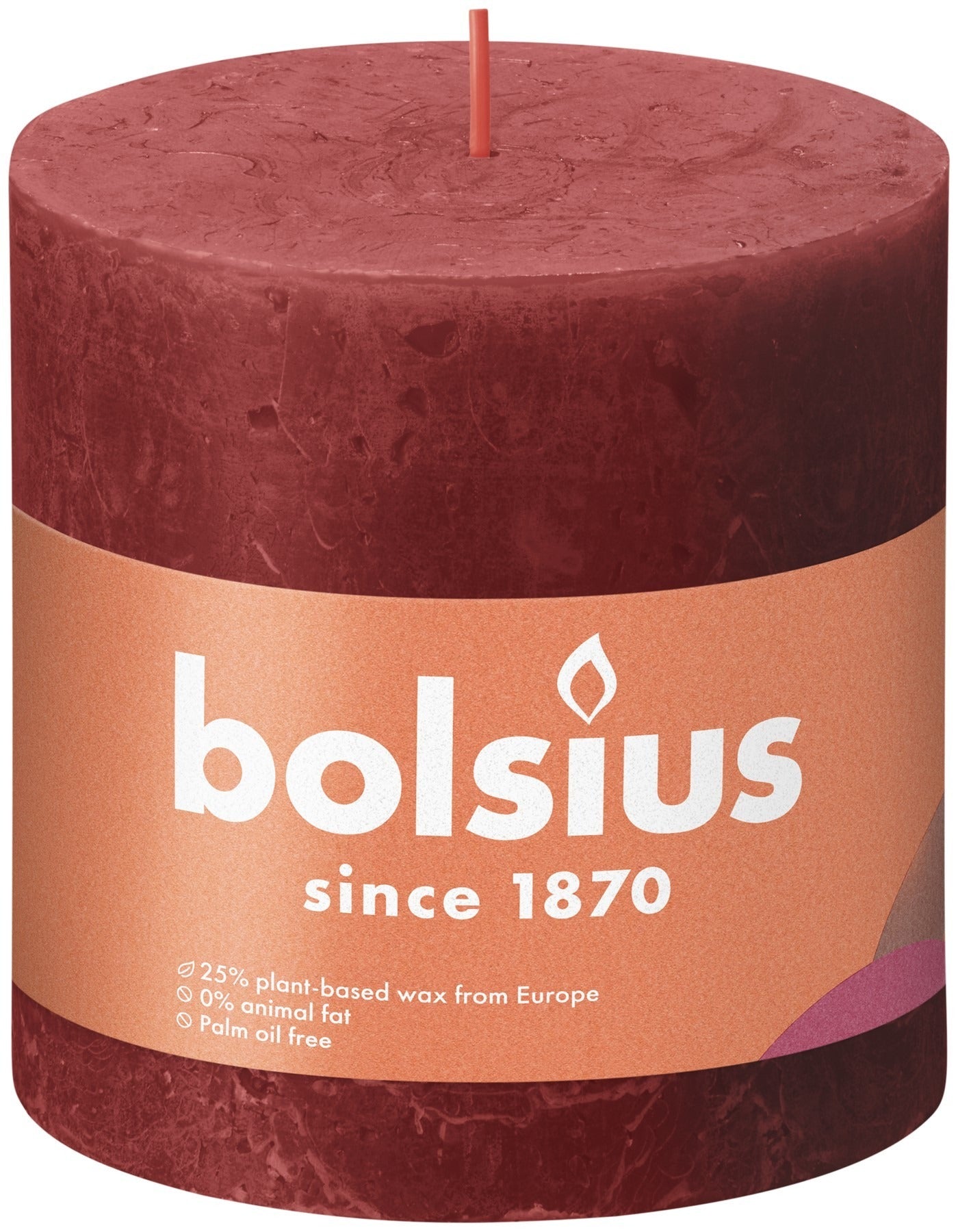 View Bolsius Rustic Delicate Red Shine Pillar Candle 100mm x 100mm information