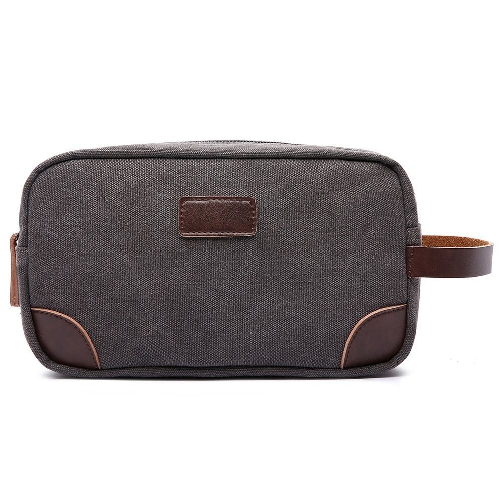 View Grey Canvas and Leather Wash Bag information