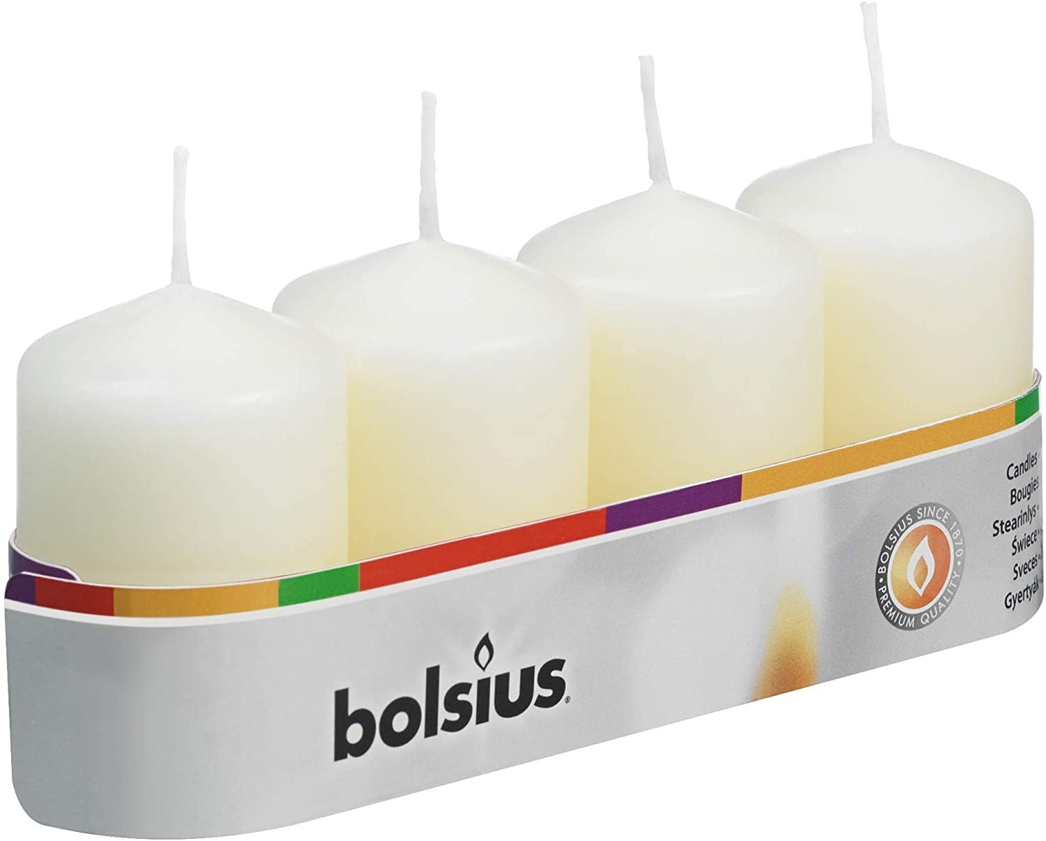 View Pack of 4 Bolsius Ivory Pillar Candles 60x40mm information