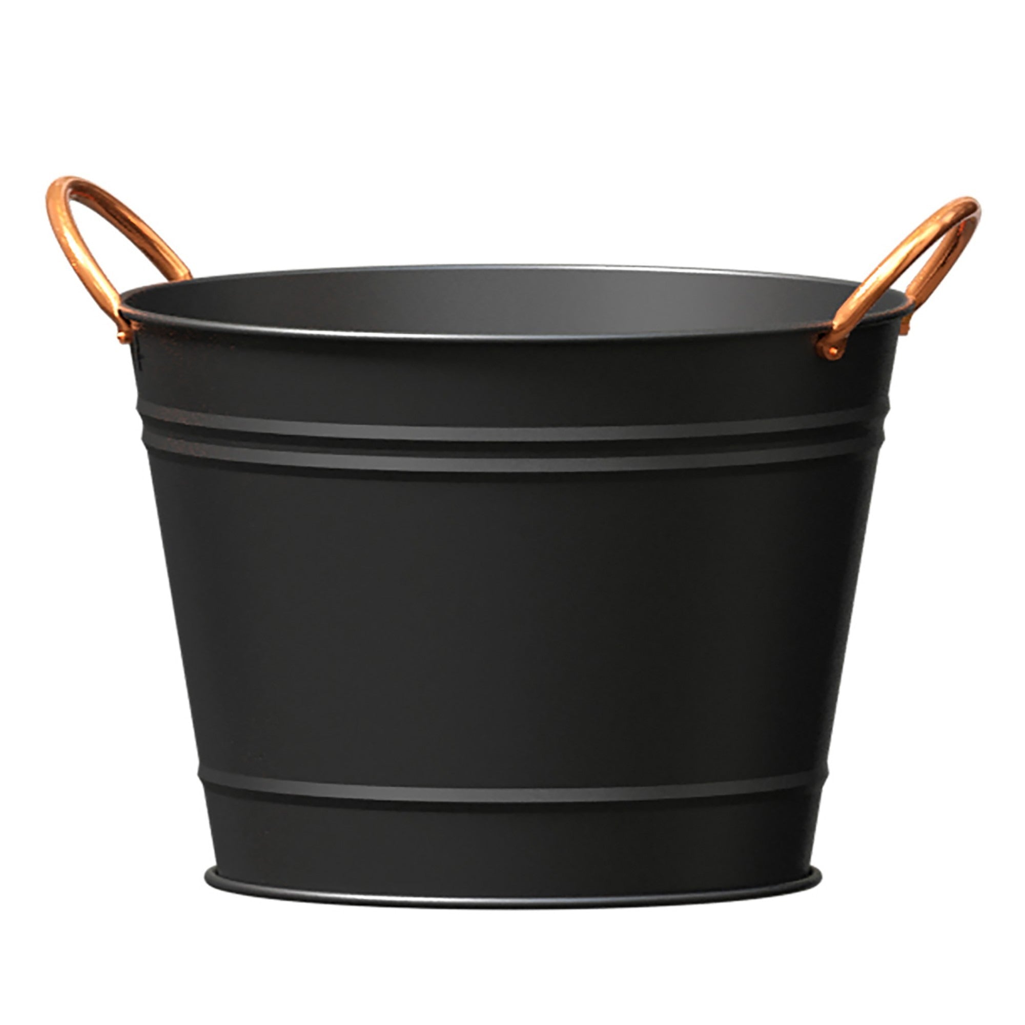 View Matte Black Modern Farmhouse Washtub Planter with Copper Handles 10 inch information