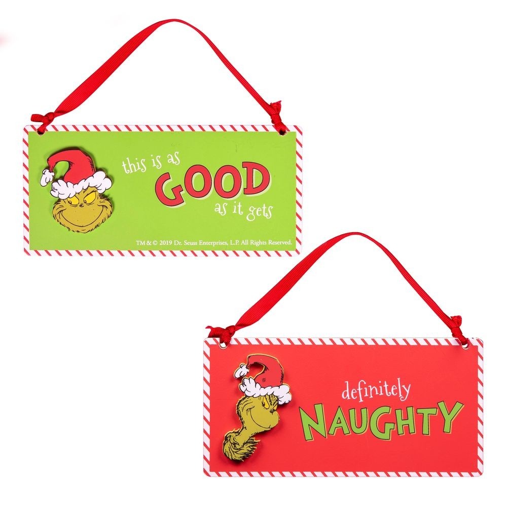 View Grinch Naughty Good Double Sided Hanging Plaque information
