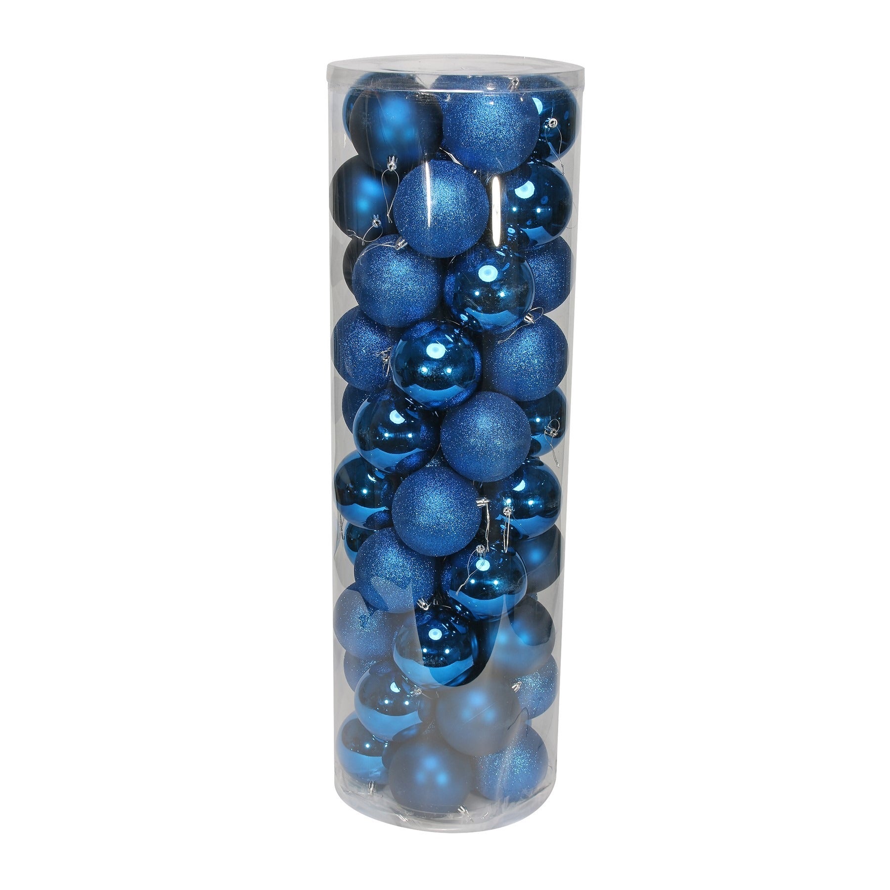 View 50 Blue Baubles in Matt Shiny Glitter Finish 10cm information