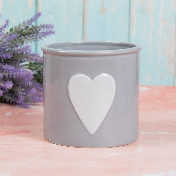 View Grey and White Heart Planter 14 x13cm information
