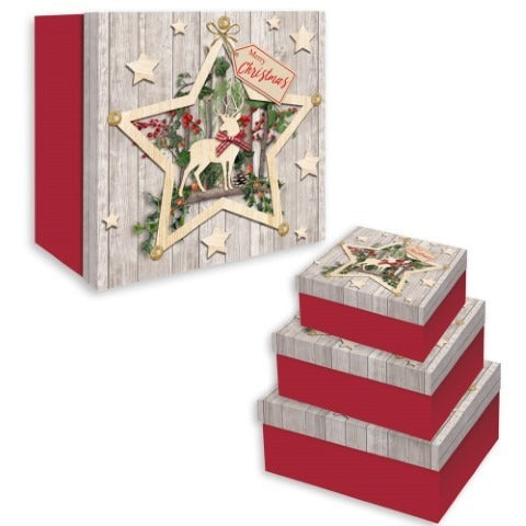View WoodenEffect Star Nested Gift Boxes Set of 3 information