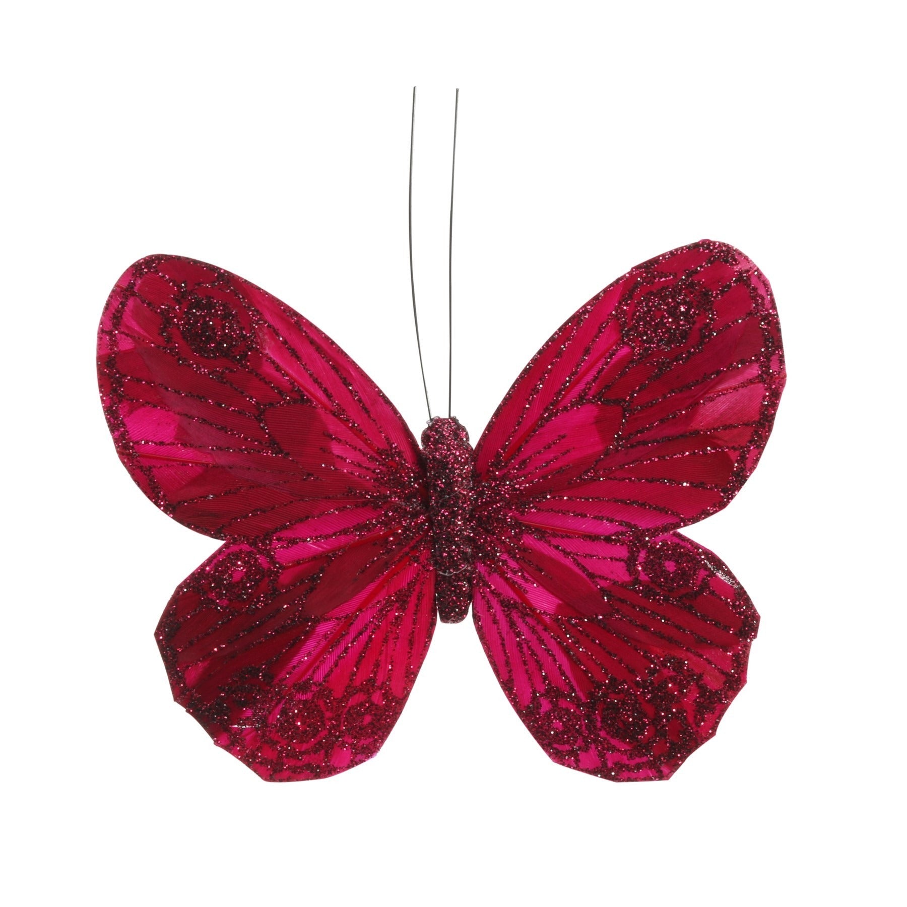 View 12cm Burgundy Feather Glitter Butterfly Clip Pack of 12 information