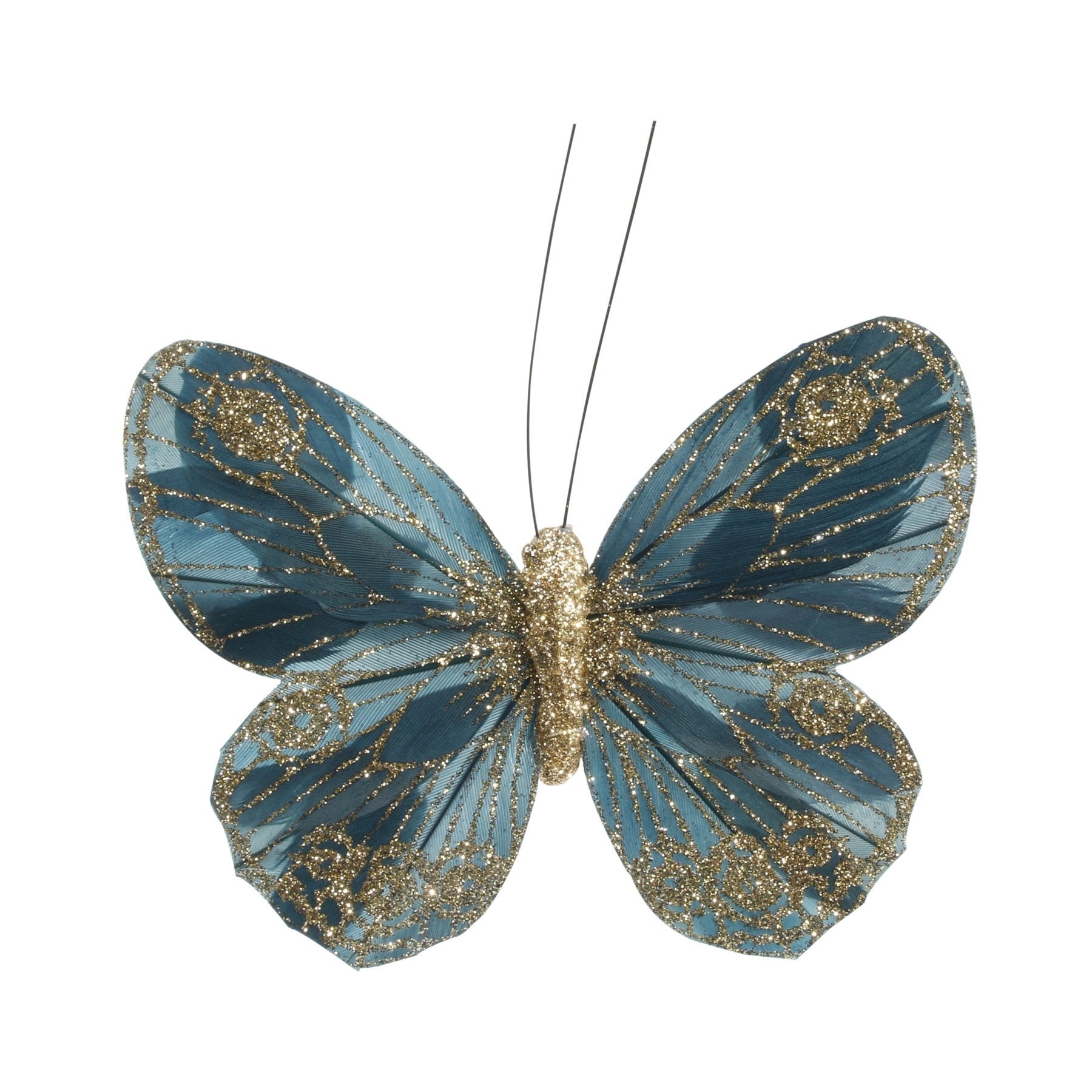 View 12cm Petrol Green Feather Glitter Butterfly Pack of 12 information