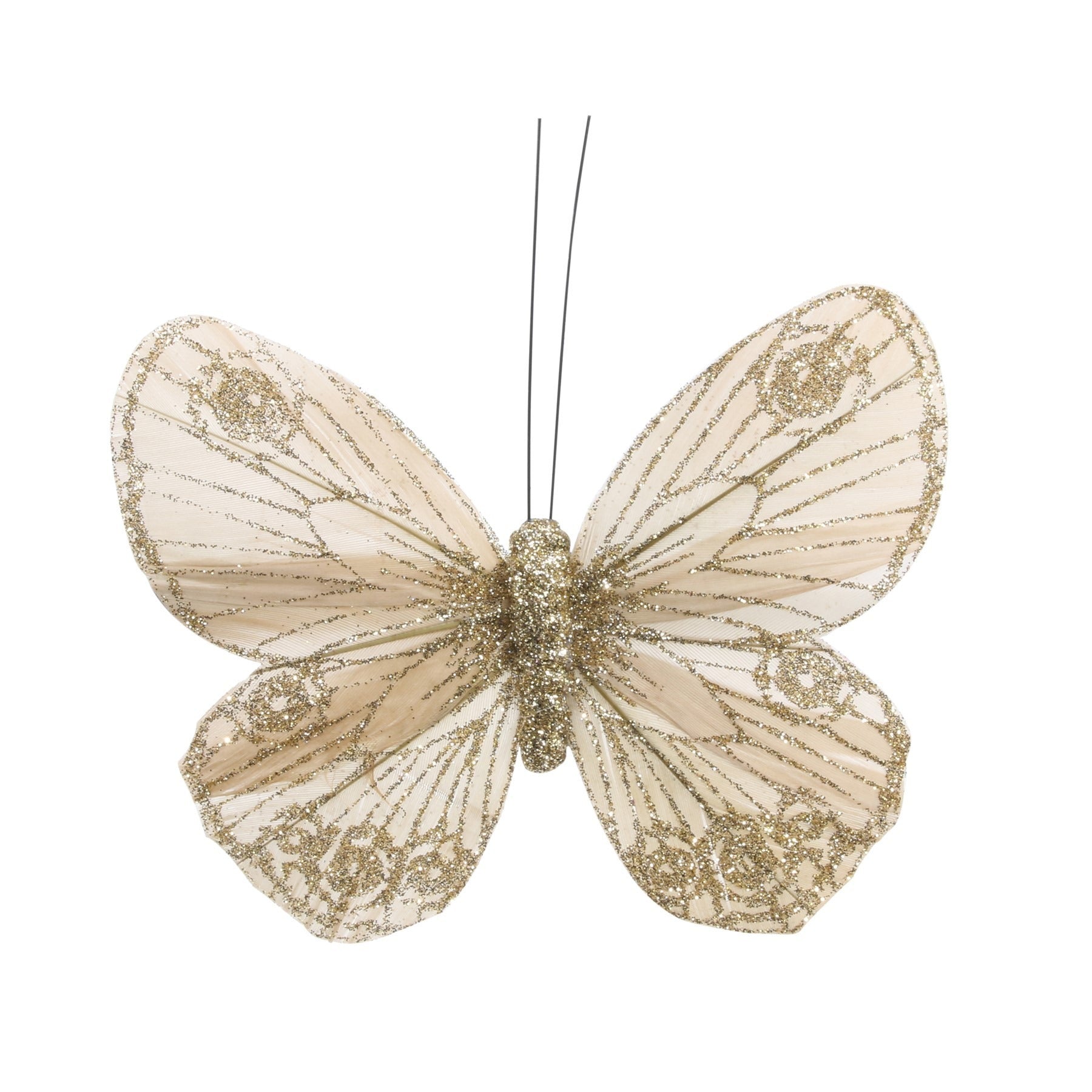 View 12cm Classic Gold Feather Glitter Butterfly Pack of 12 information