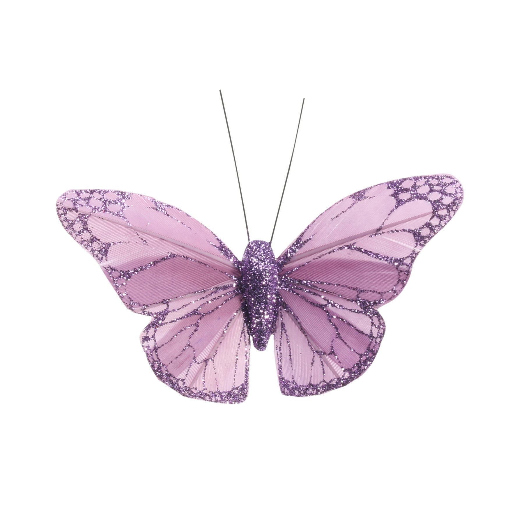 View 8cm Lavender Feather Glitter Butterfly Pack of 12 information