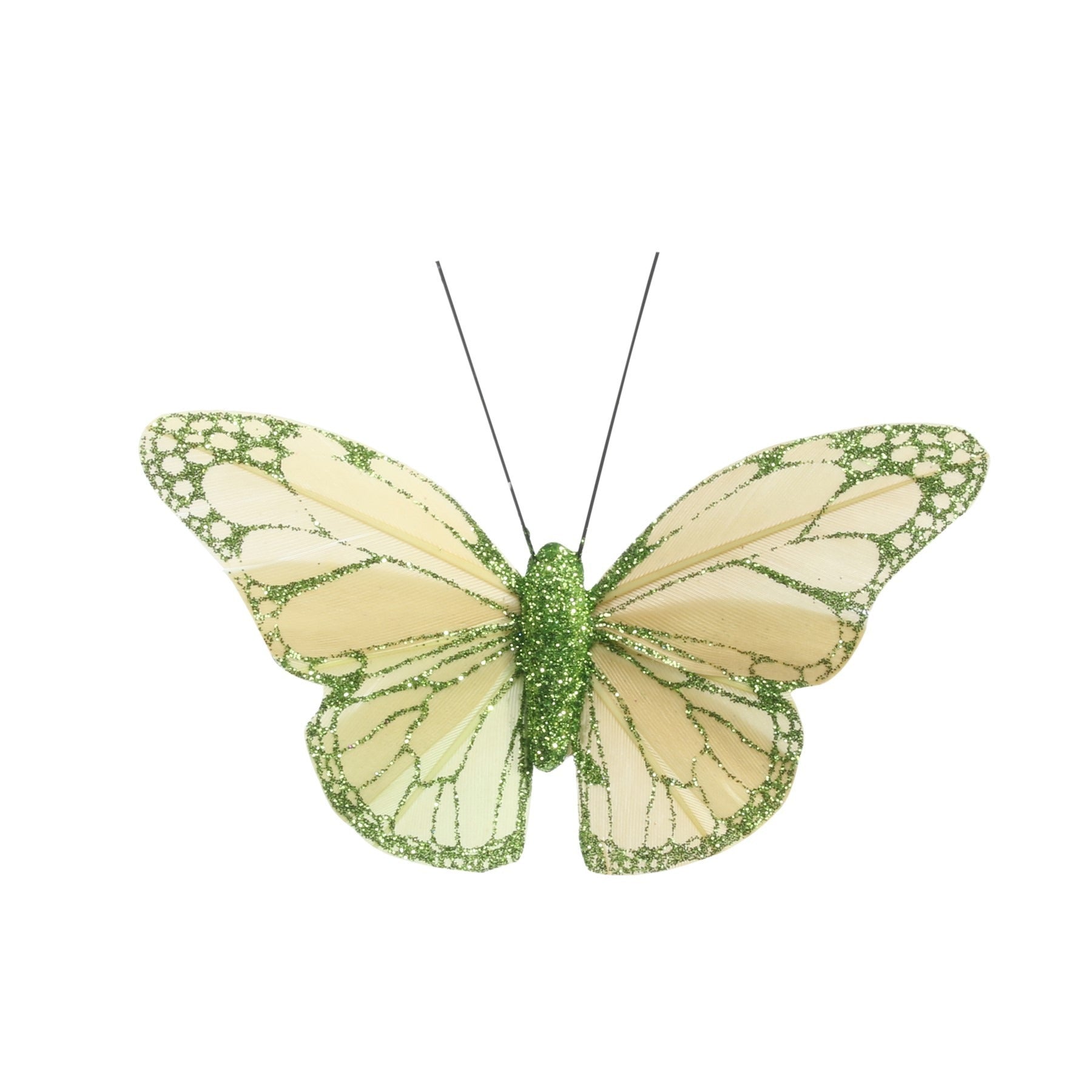 View 8cm Green Feather Glitter Butterfly Pack of 12 information