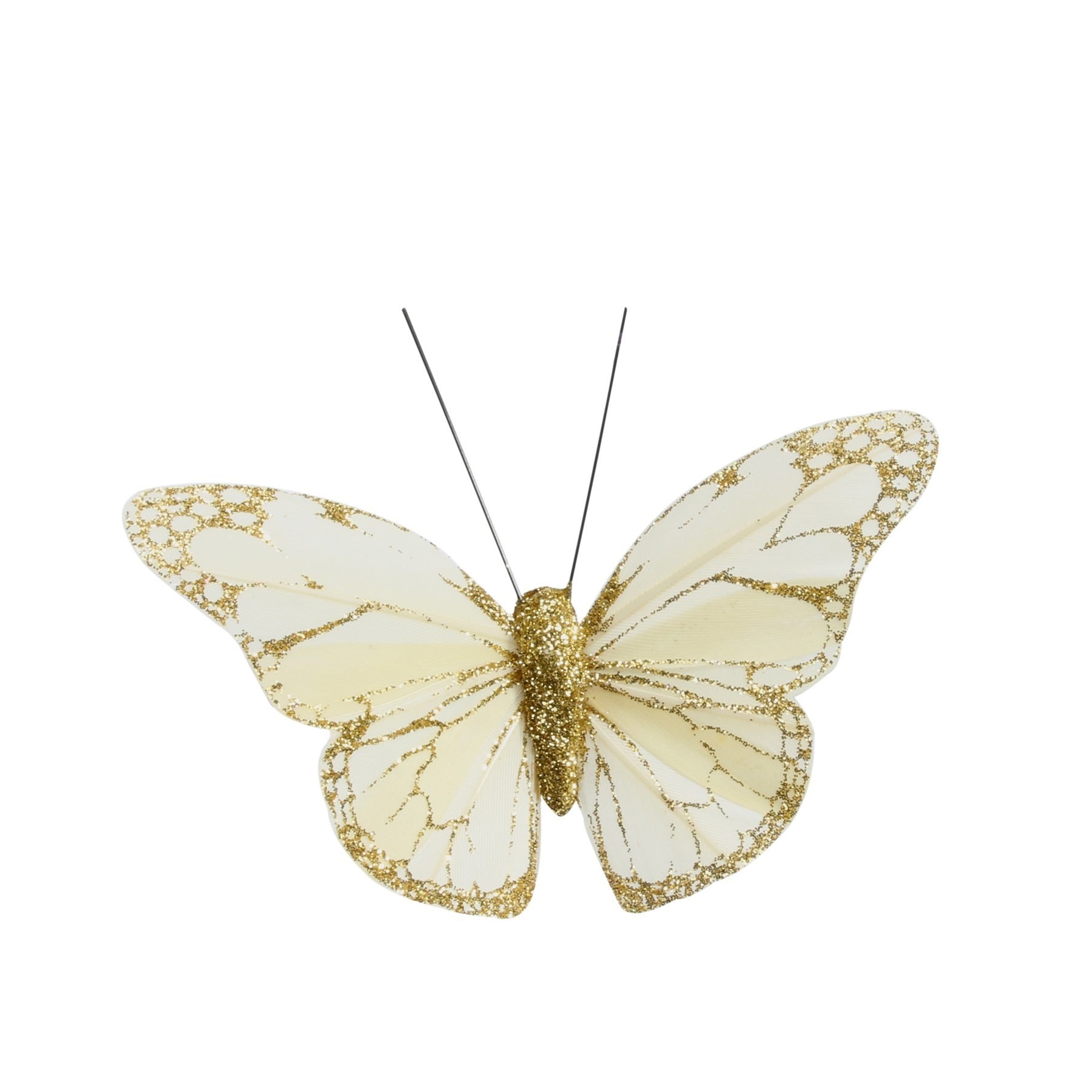 View 8cm Gold Feather Glitter Butterfly Pack of 12 information