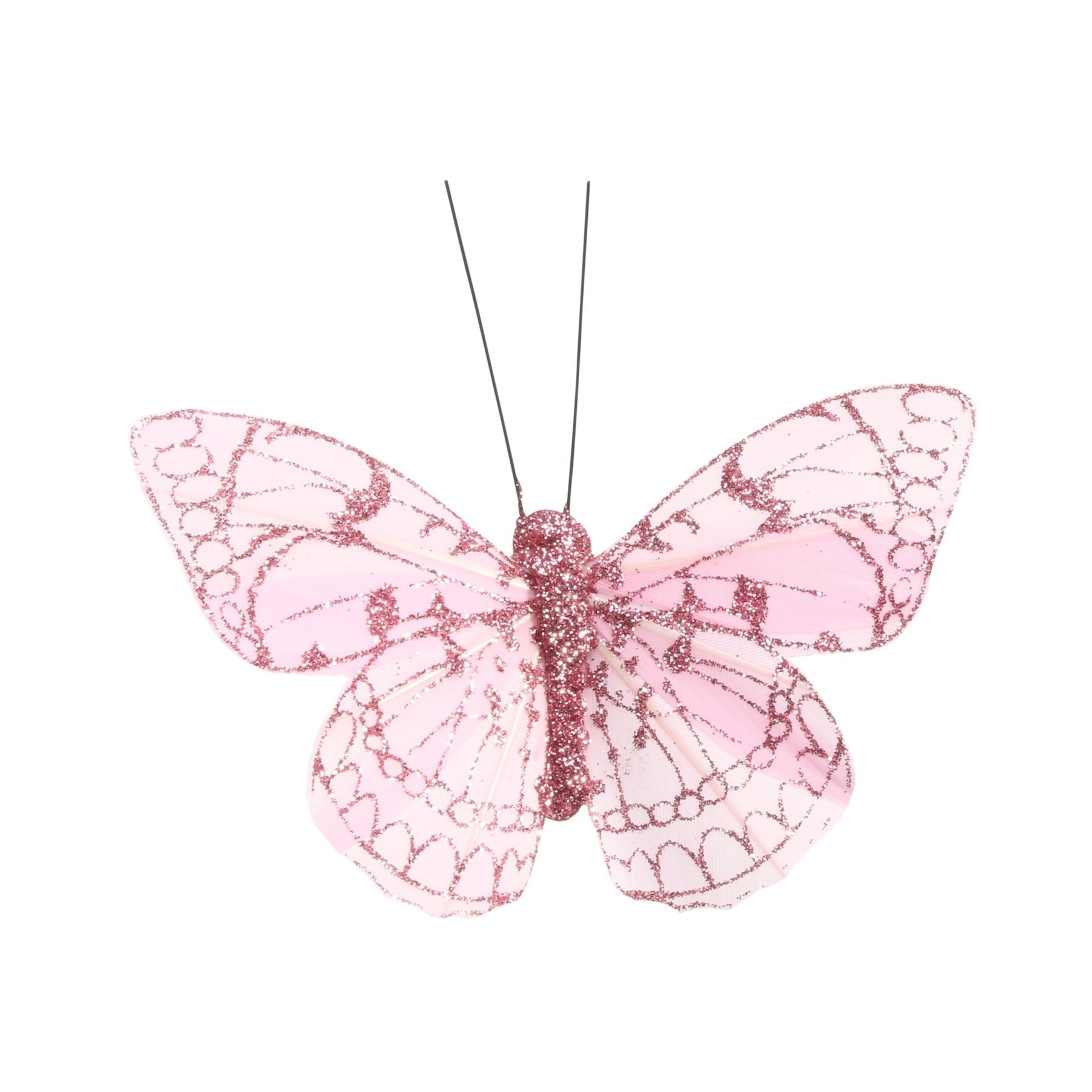 View 8cm Pink Feather Glitter Butterfly Pack of 12 information