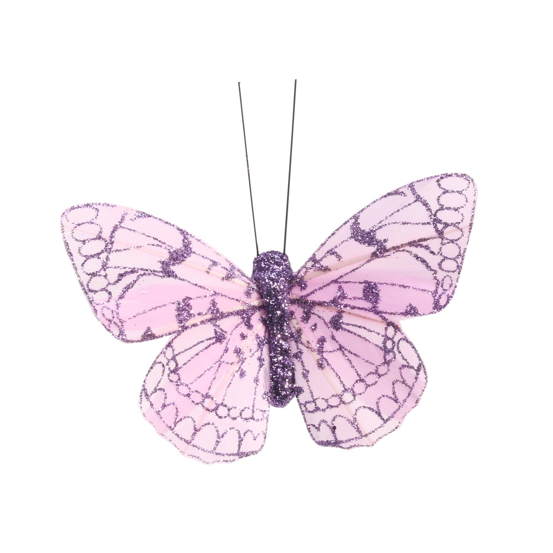 View 8cm Lilac Feather Glitter Butterfly Pack of 12 information