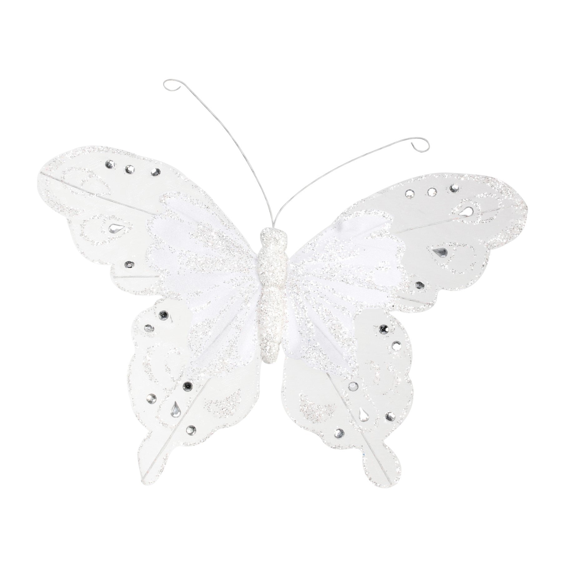 View 24cm White Fabric Glitter Butterfly Pack of 6 information