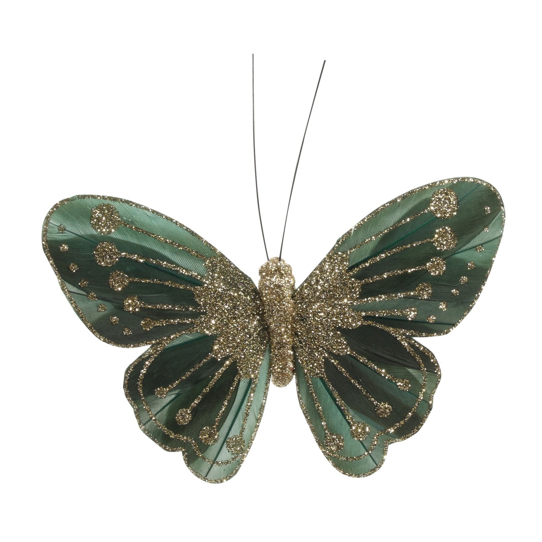 View 115cm Forest Green Feather Glitter Butterfly Pack of 12 information