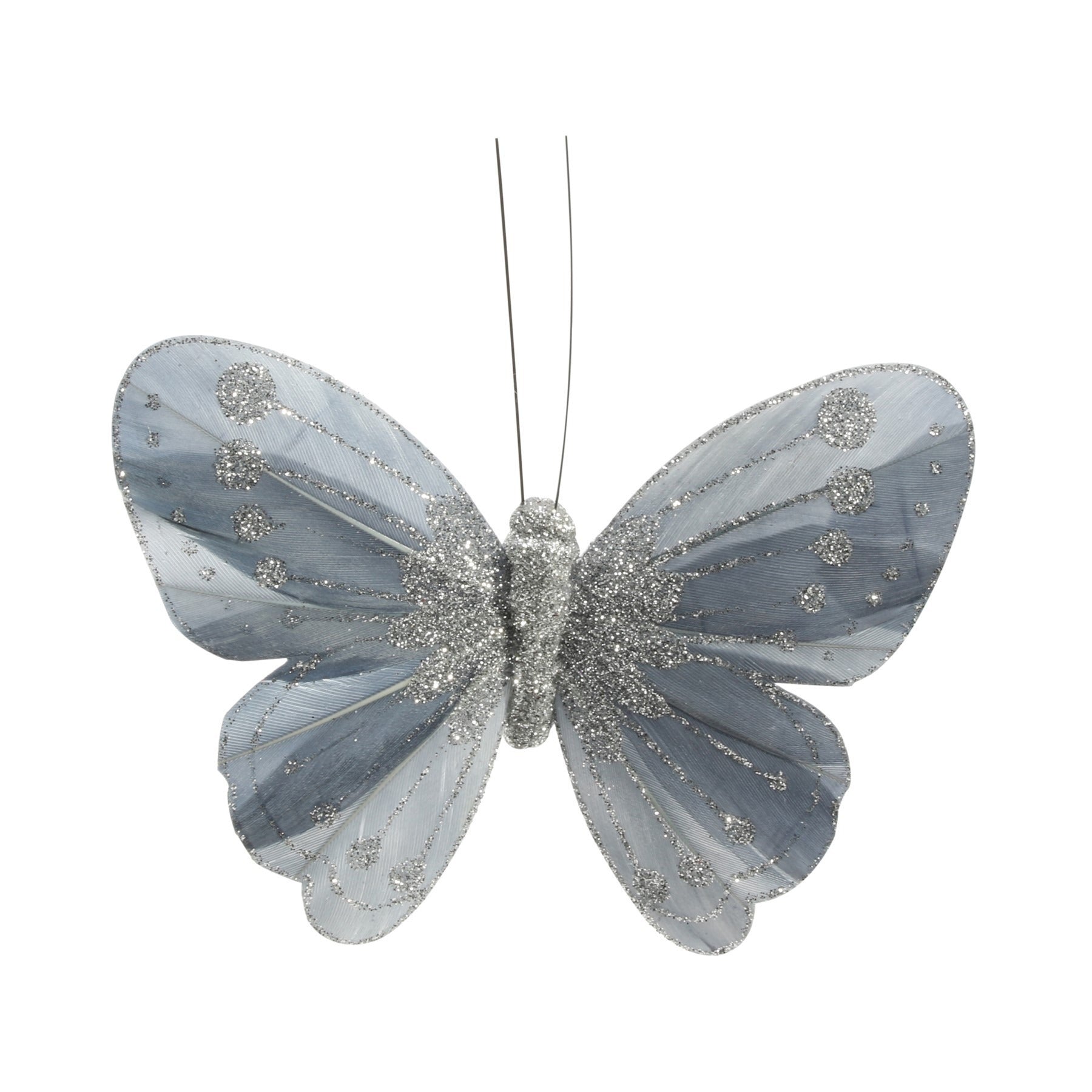 View 115cm Shaded Silver Feather Glitter Butterfly Pack of 12 information