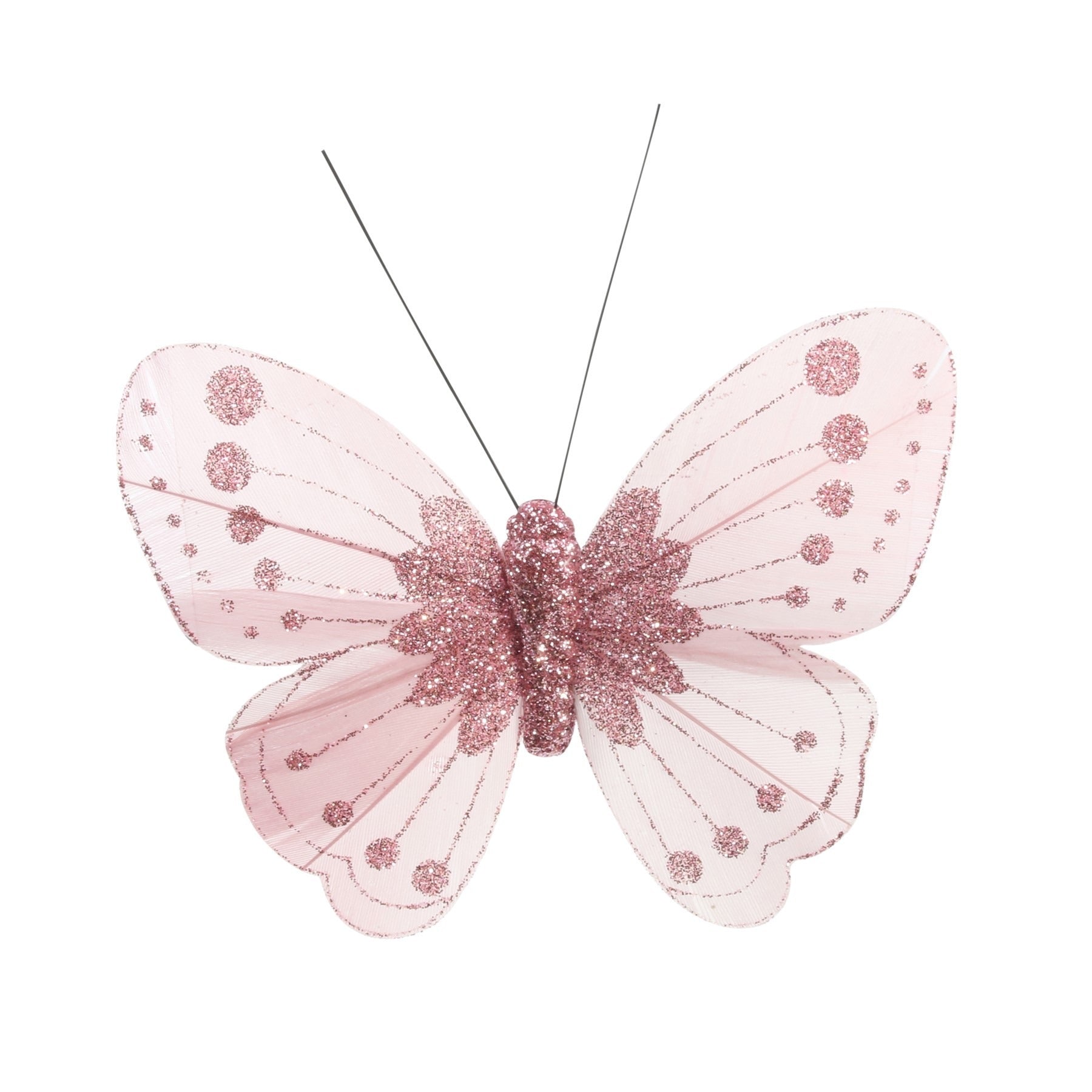 View 115cm Light Pink Feather Glitter Butterfly Pack of 12 information