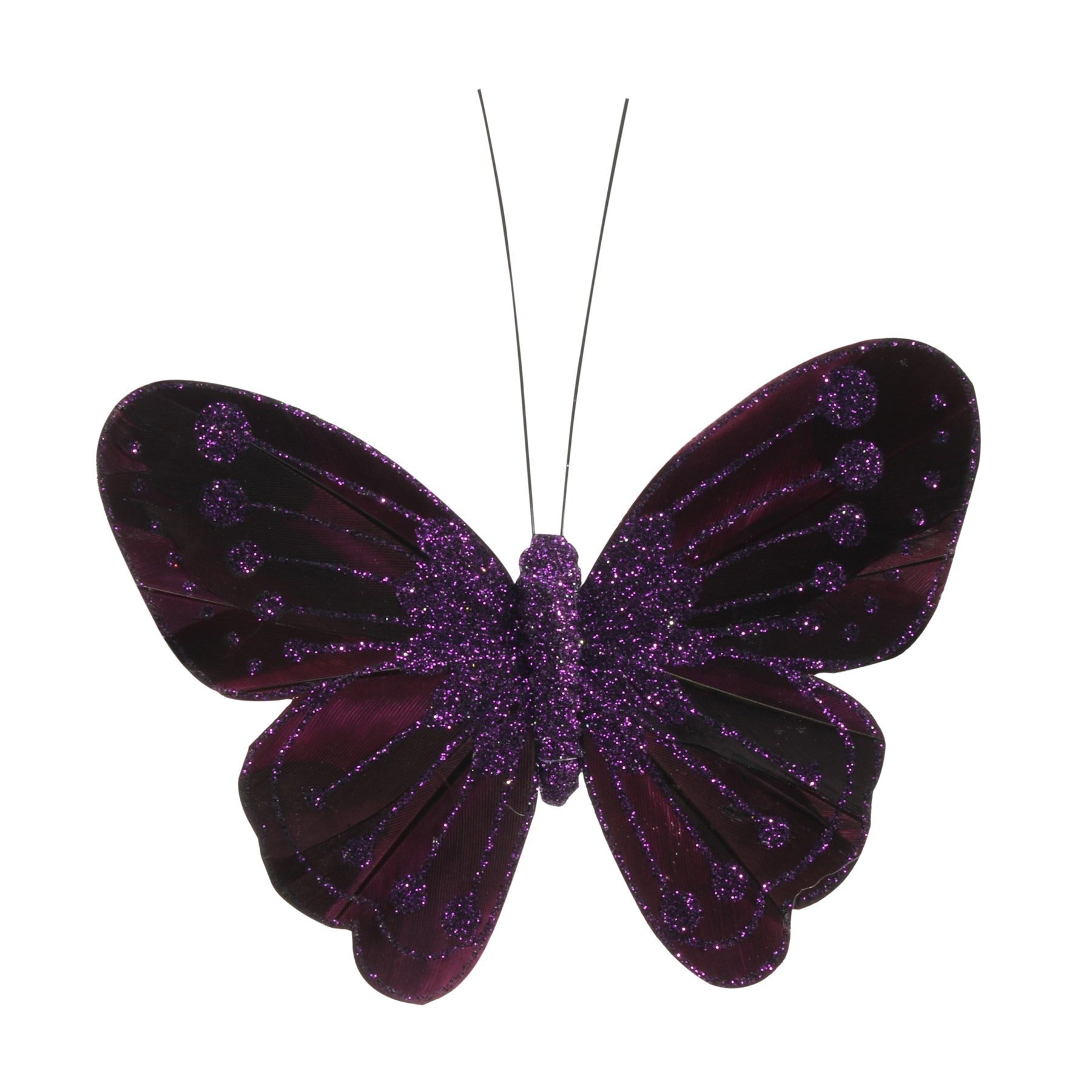 View 115cm Dark Purple Feather Glitter Butterfly Pack of 12 information