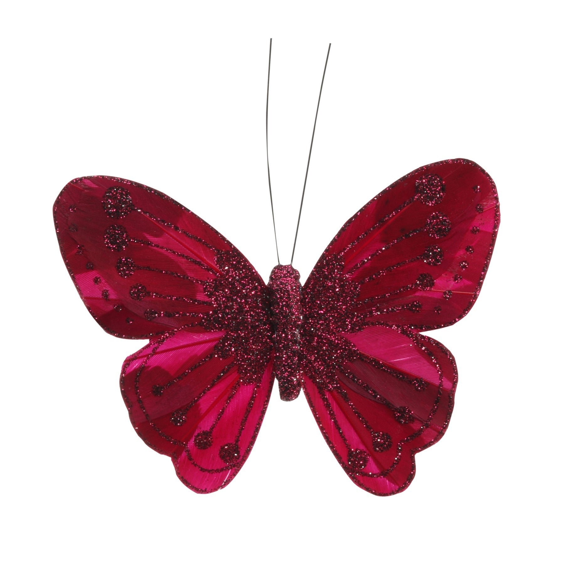 View 115cm Burgundy Feather Glitter Butterfly Pack of 12 information