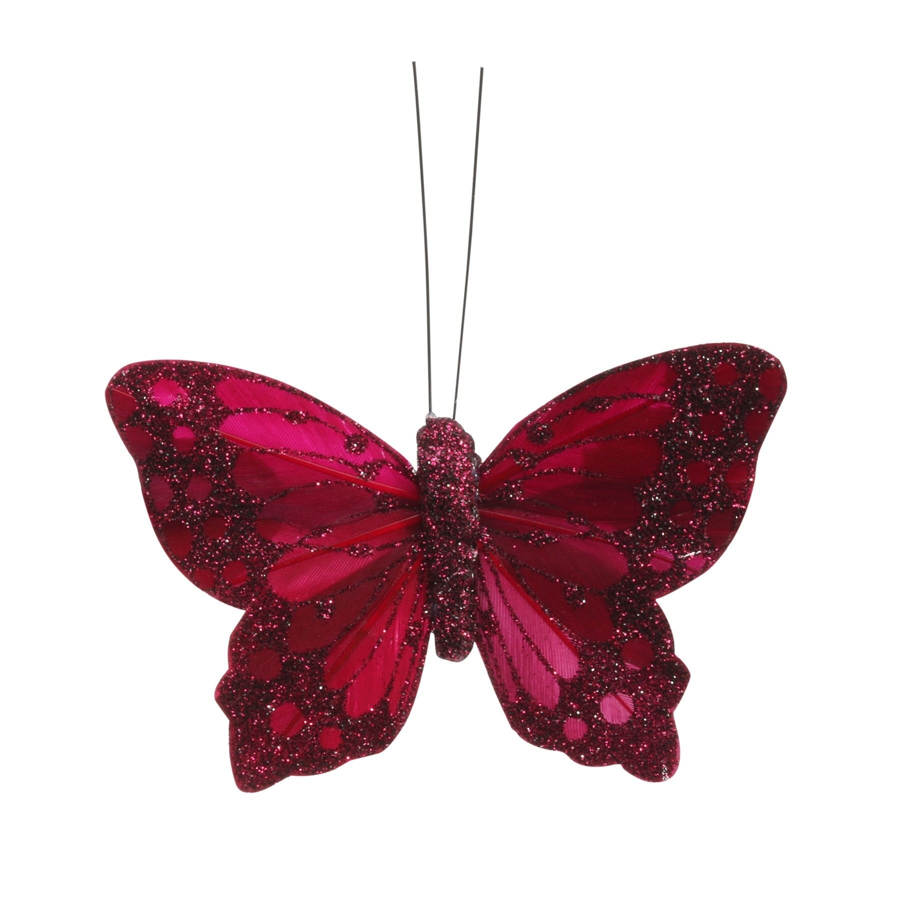 View 9cm Burgundy Feather Glitter Butterfly Pack of 12 information