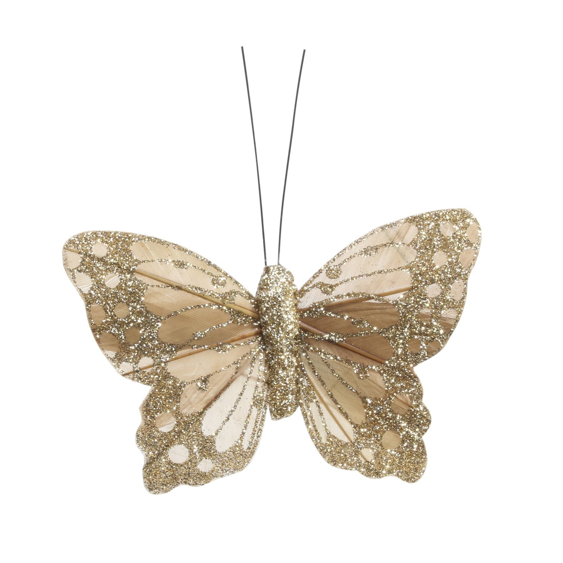 View 9cm Classic Gold Feather Glitter Butterfly Pack of 12 information