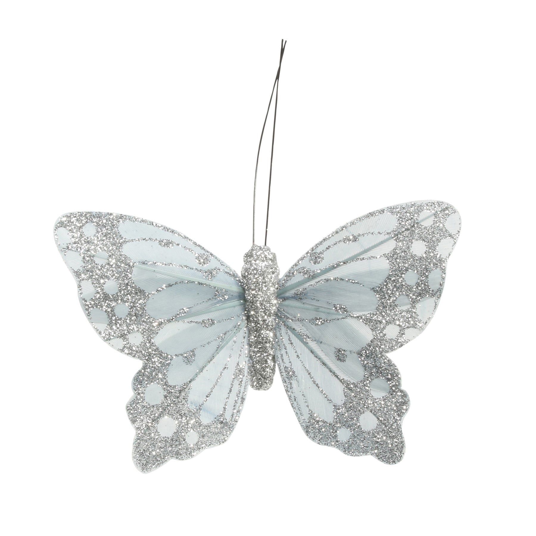 View 9cm Silver Daze Feather Glitter Butterfly Pack of 12 information