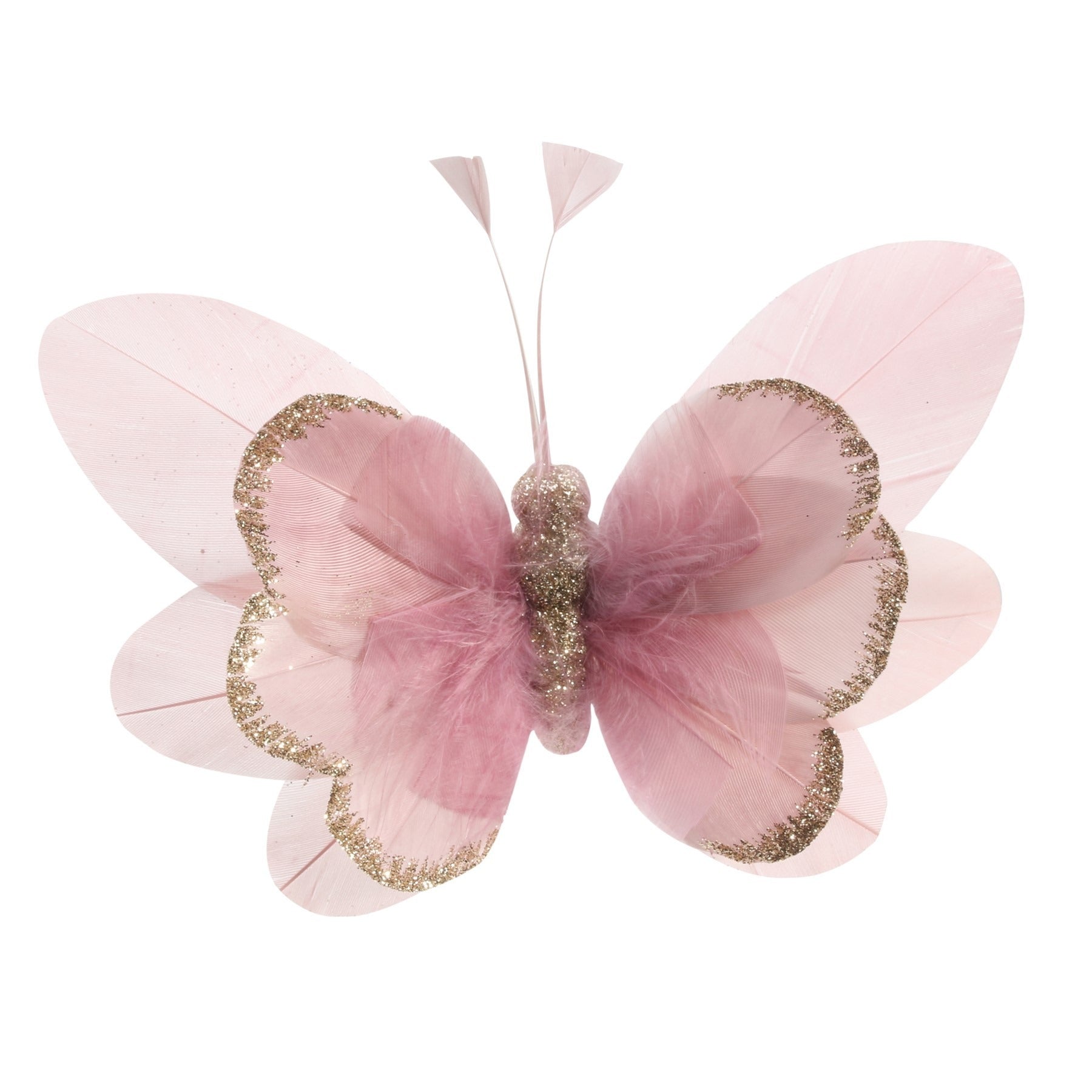 View 14cm Pink Feather Glitter Butterfly Pack of 6 information