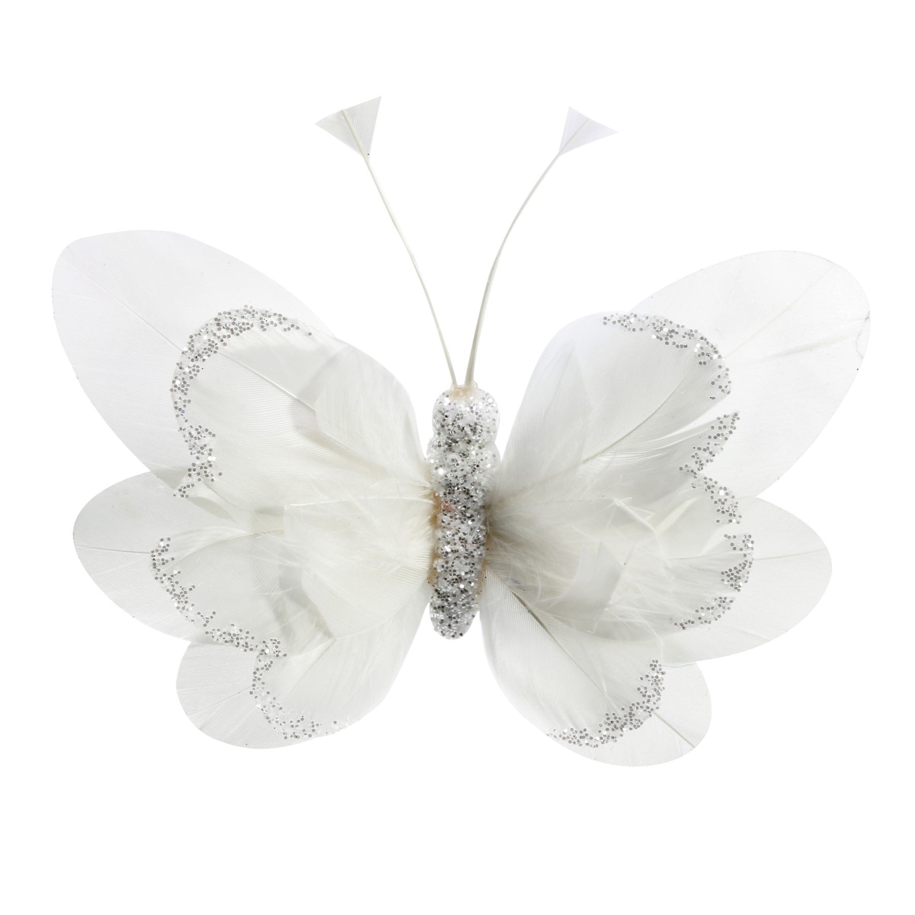 View 14cm White Feather Glitter Butterfly Pack of 6 information