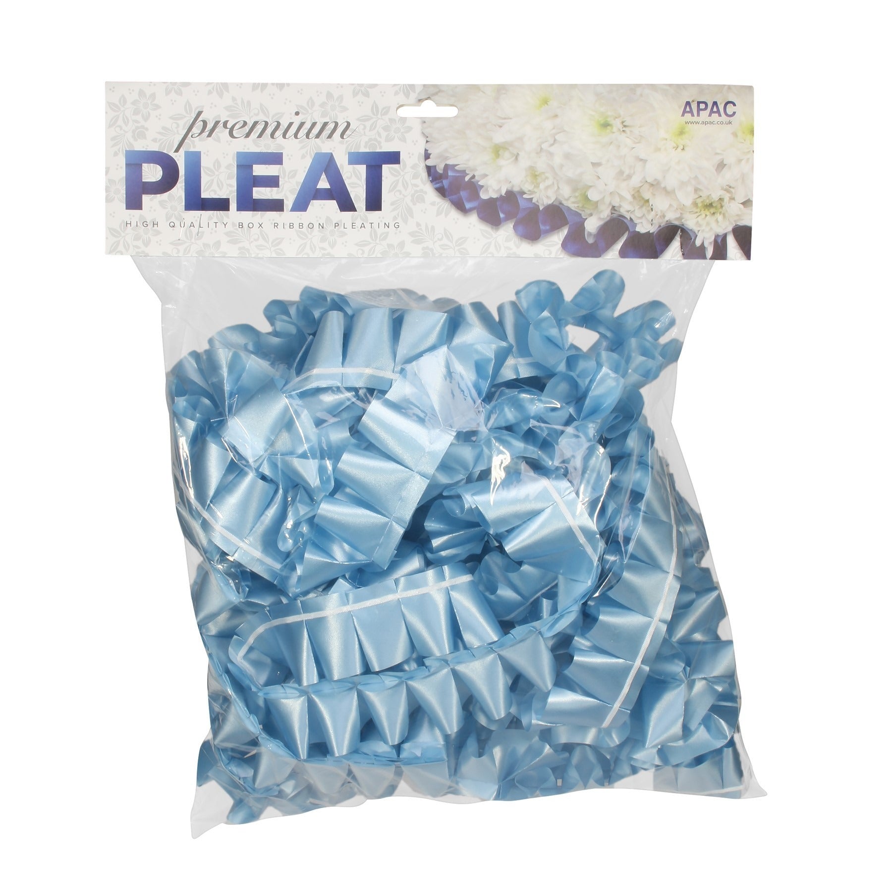 View Premium Baby Blue Pleat Ribbon 50mm x 10m information