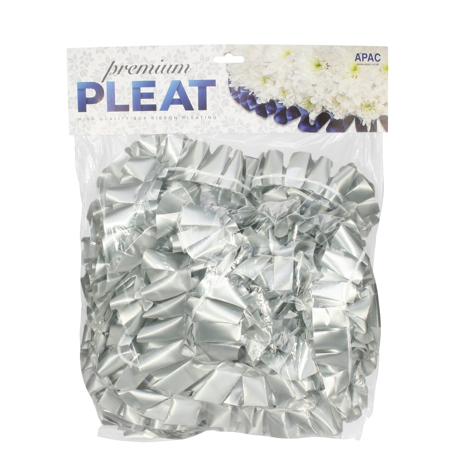 View Premium Silver Pleat Ribbon 50mm x 10m information