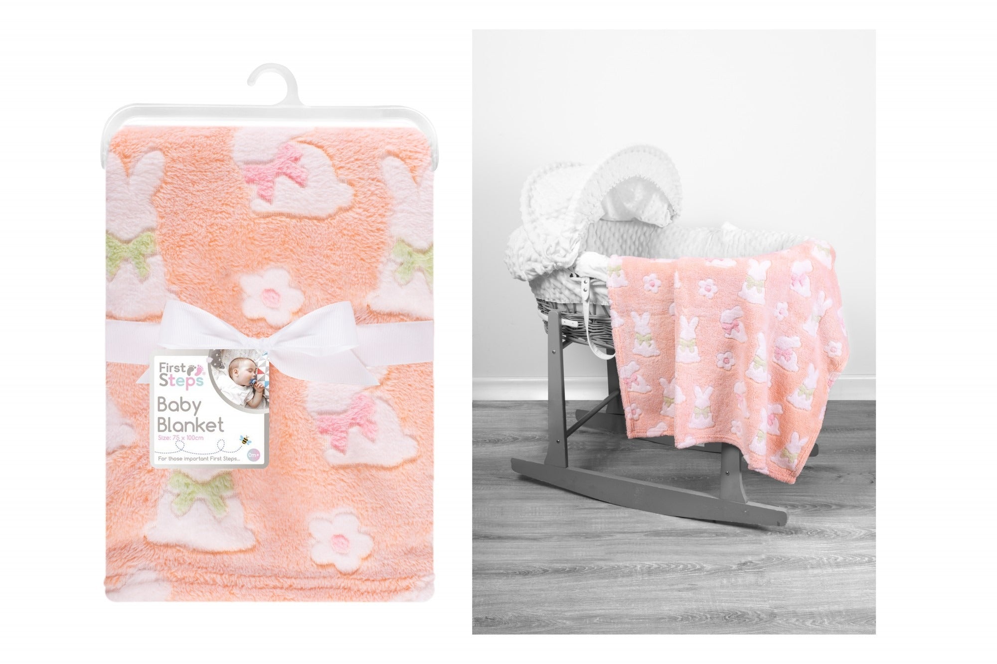 View Baby Blanket Peach Bunny Rabbit Design 75cm x 100cm information