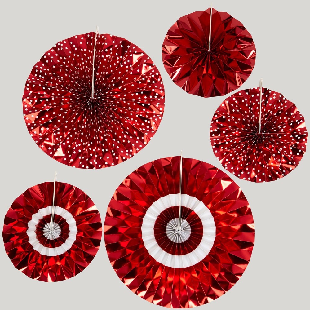 View Pinwheel Decorations Red White Dots Pack of 5 information